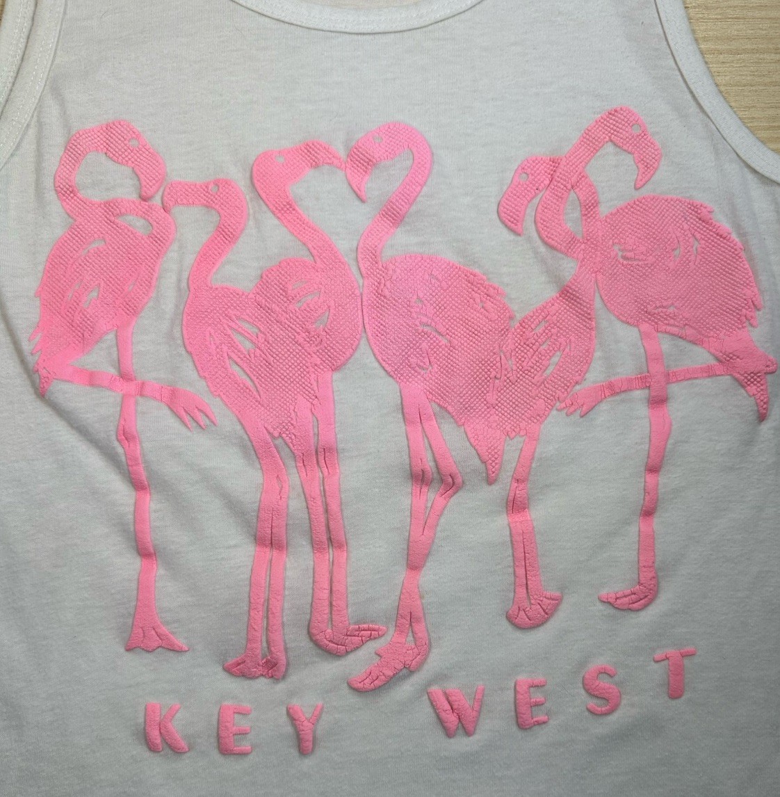 Vtg G-Tees Womens Medium White Flamingos 3D Key West Tank Top USA Coastal Chic