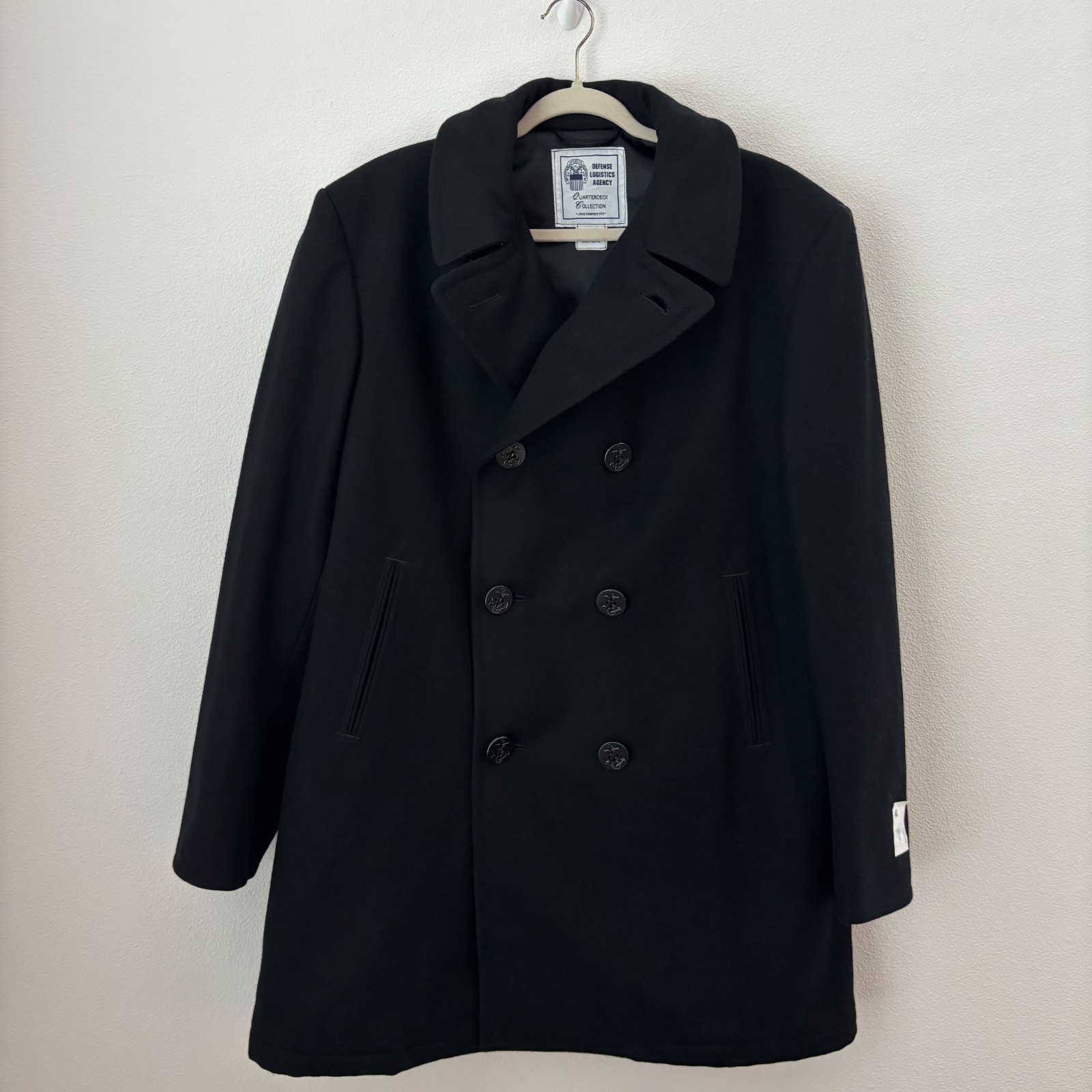 NEW U.S. Navy Military Issue Pea Coat 44L Black Wool Defense Logistics Agency