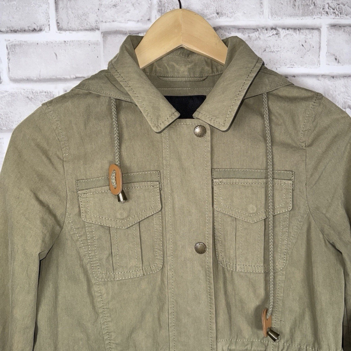 Talbots Military Field Utility Jacket Size P Petite Green Olive Drawcord Waist