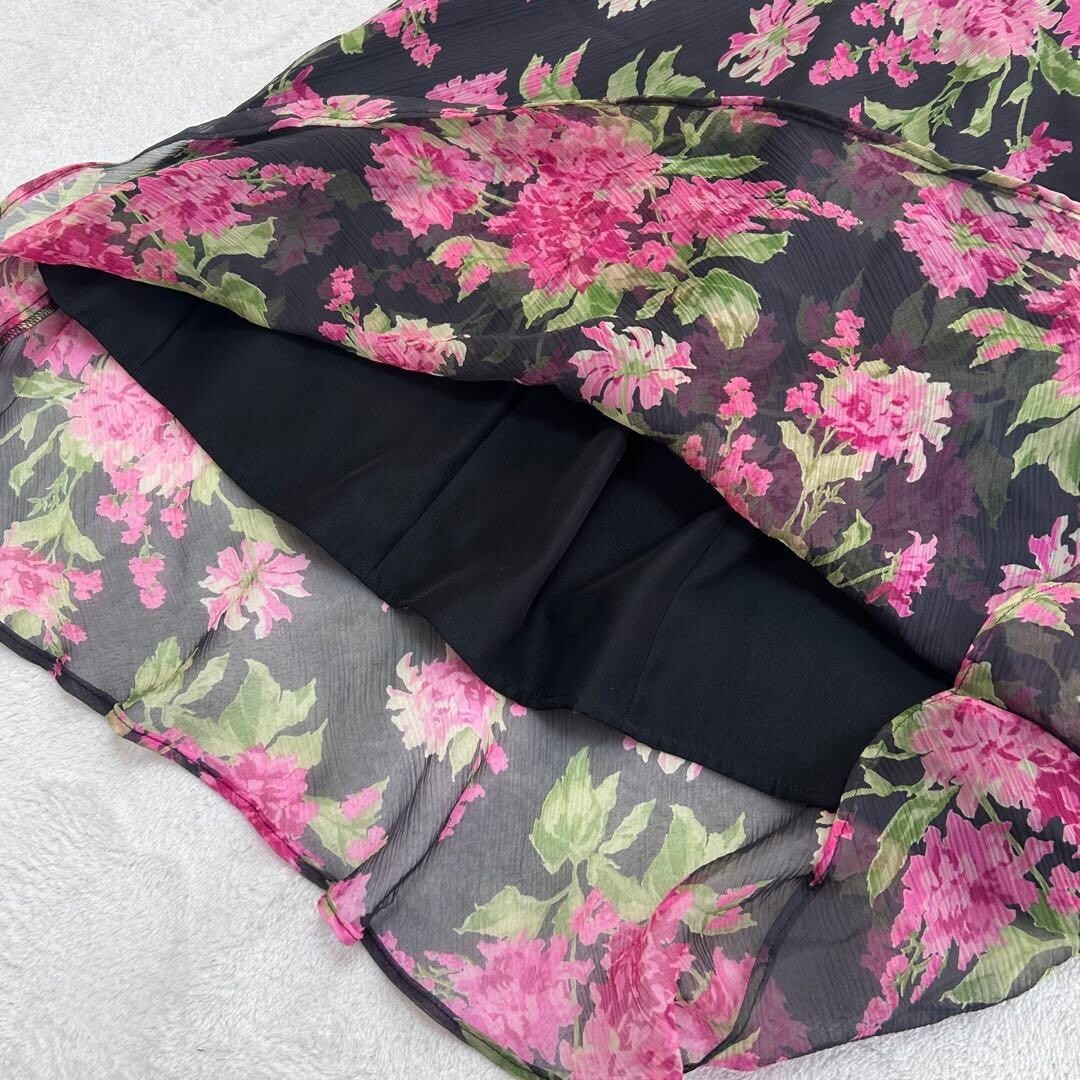 Max Mara Silk Floral Maxi Dress Ribbon Tie Black Pink Slip Auth