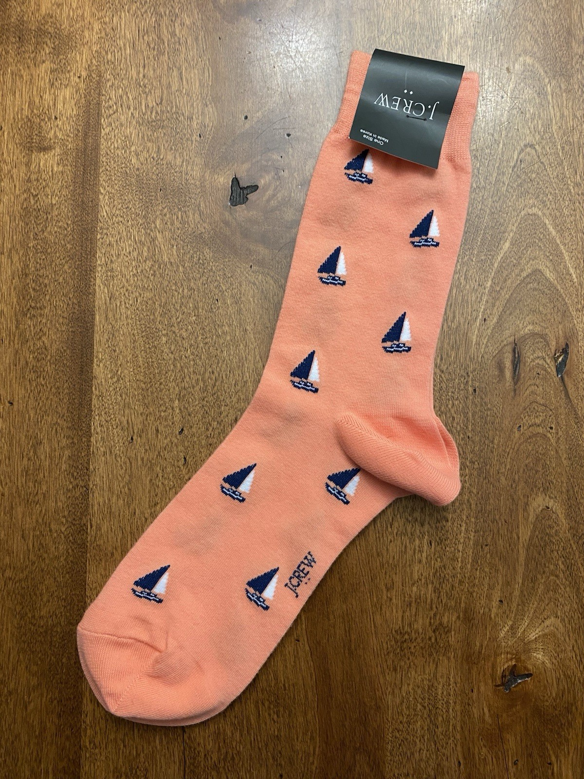 J.Crew MENS Peach Colored Socks With Boats Cotton One Size NWT