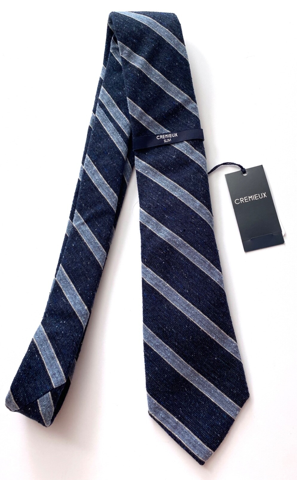 Daniel Cremieux Neck Tie Nwt Silk Wool Made in Italy Slim Skinny Blue Stripe Tie