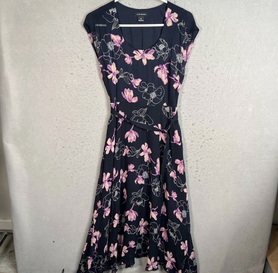 Club Monaco Womens Size 00 Navy Blue Floral Dress 100% Silk