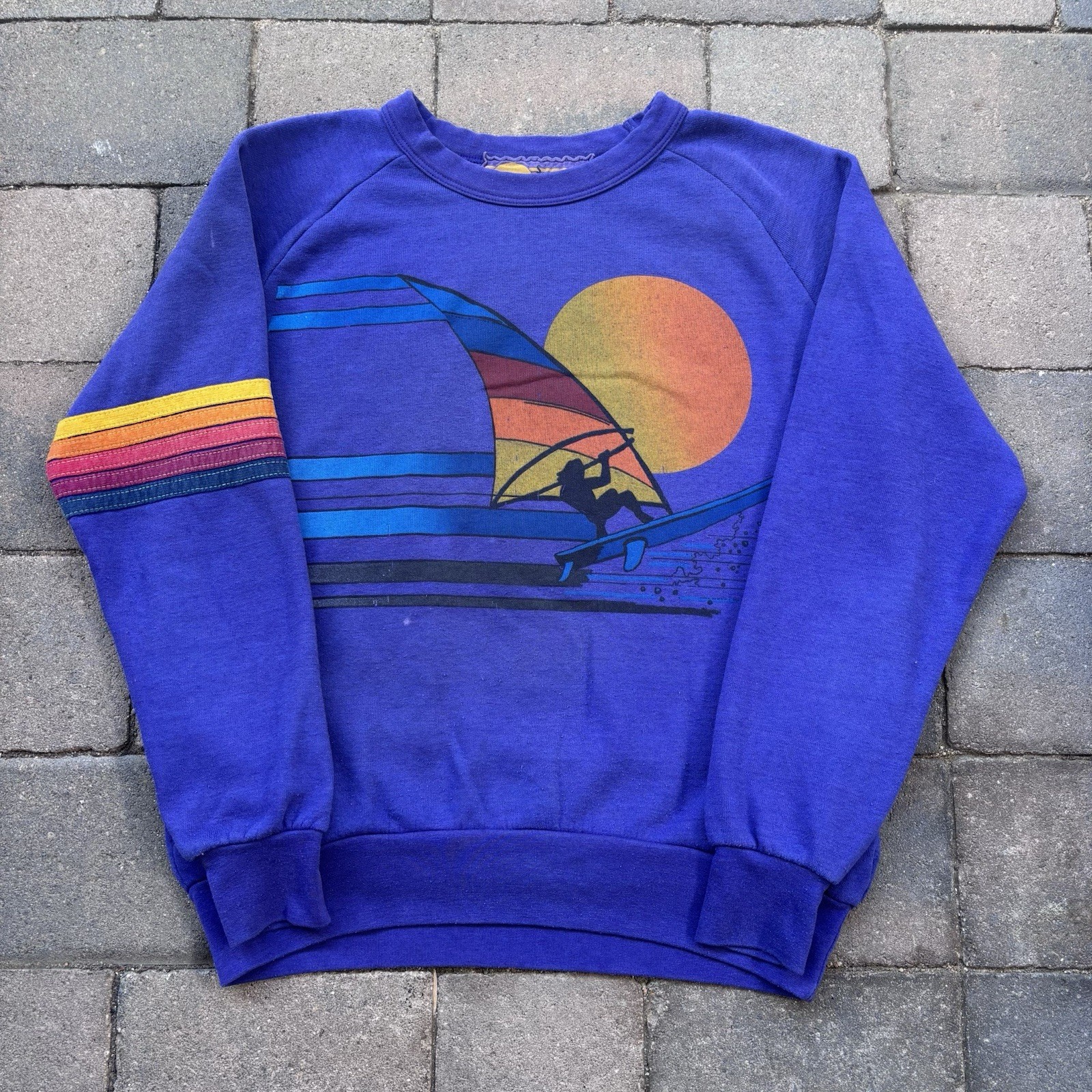 Aviator Nation Windsurf Jump Relaxed Crewneck Sweatshirt Size Small Navy/Indigo