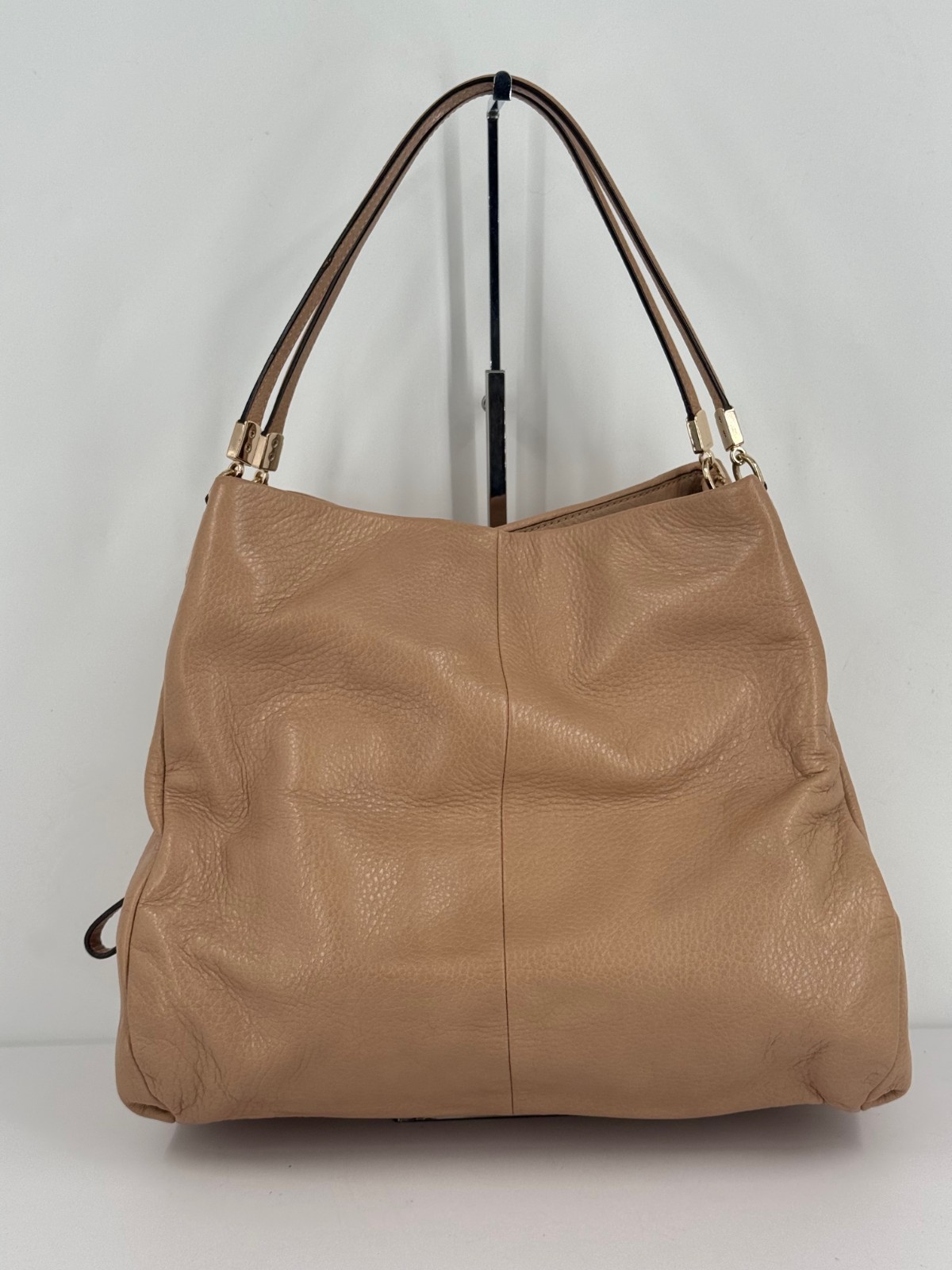 Coach Tan Brown Pebbled Leather Madison Phoebe Satchel Saddle Hobo Purse Bag