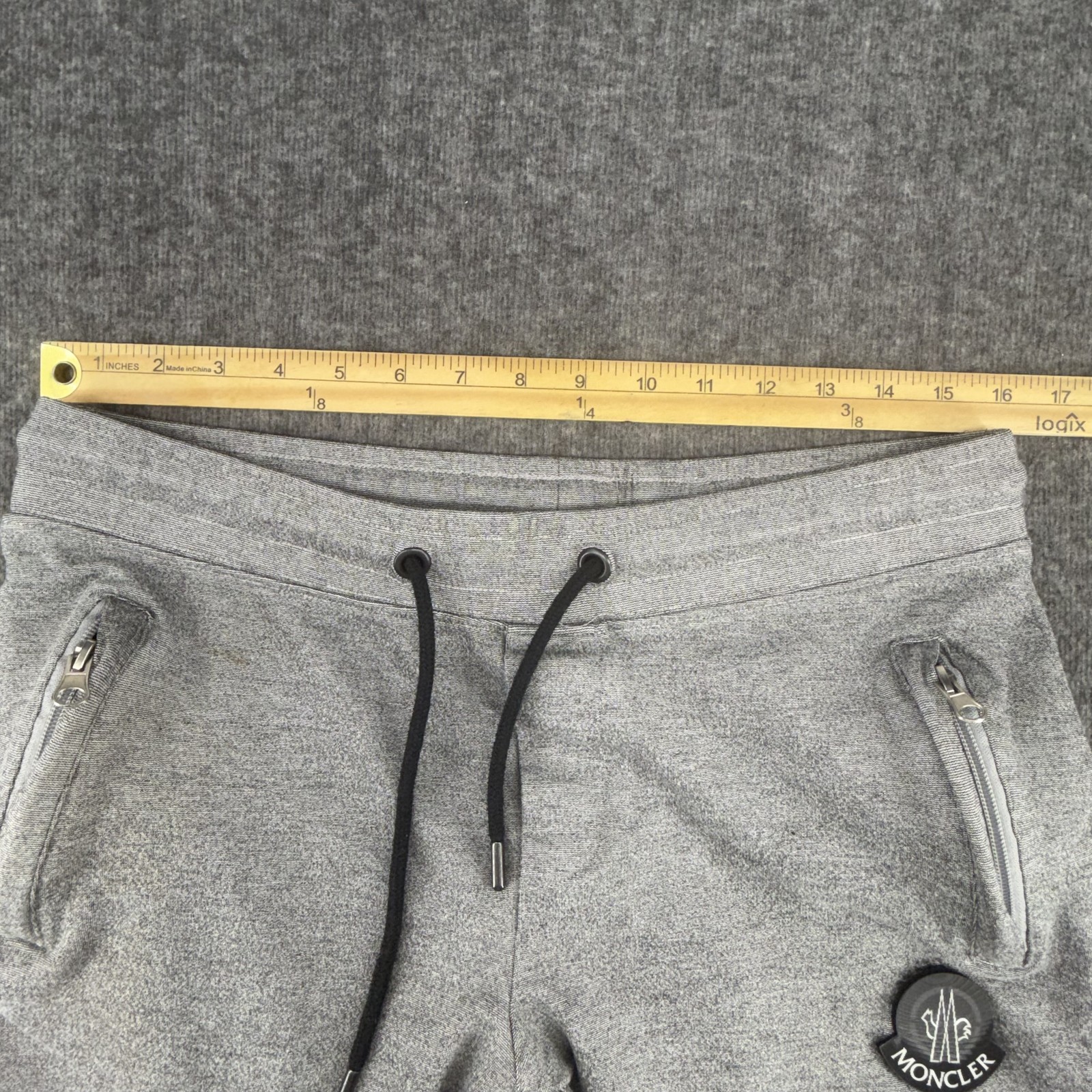 Moncler Grenoble Sweatpants Mens L Gray Logo Joggers Zip Pocket Cotton Lounge