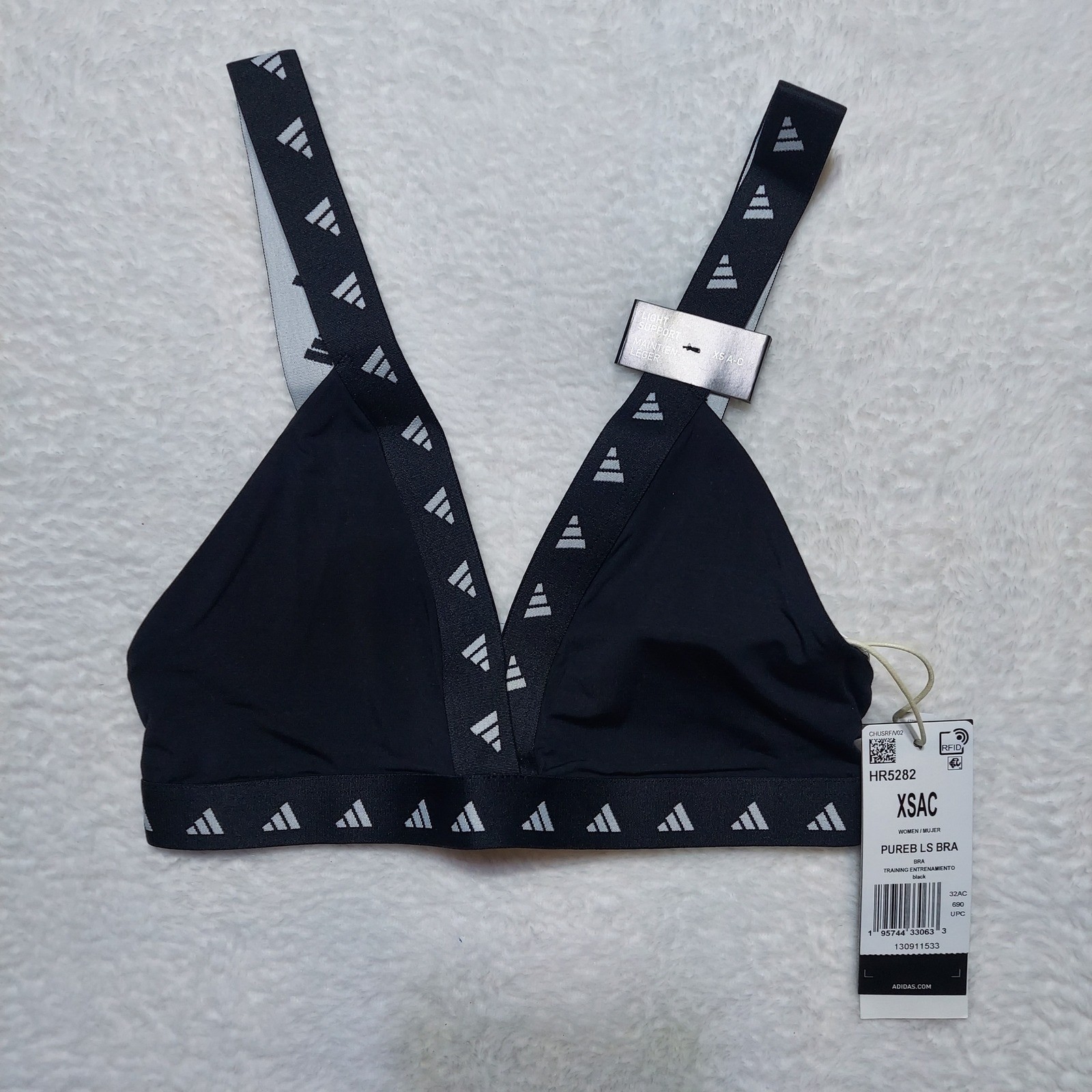 Adidas Pureb LS Bra Women XS Black NWT Light Support Training HR5282