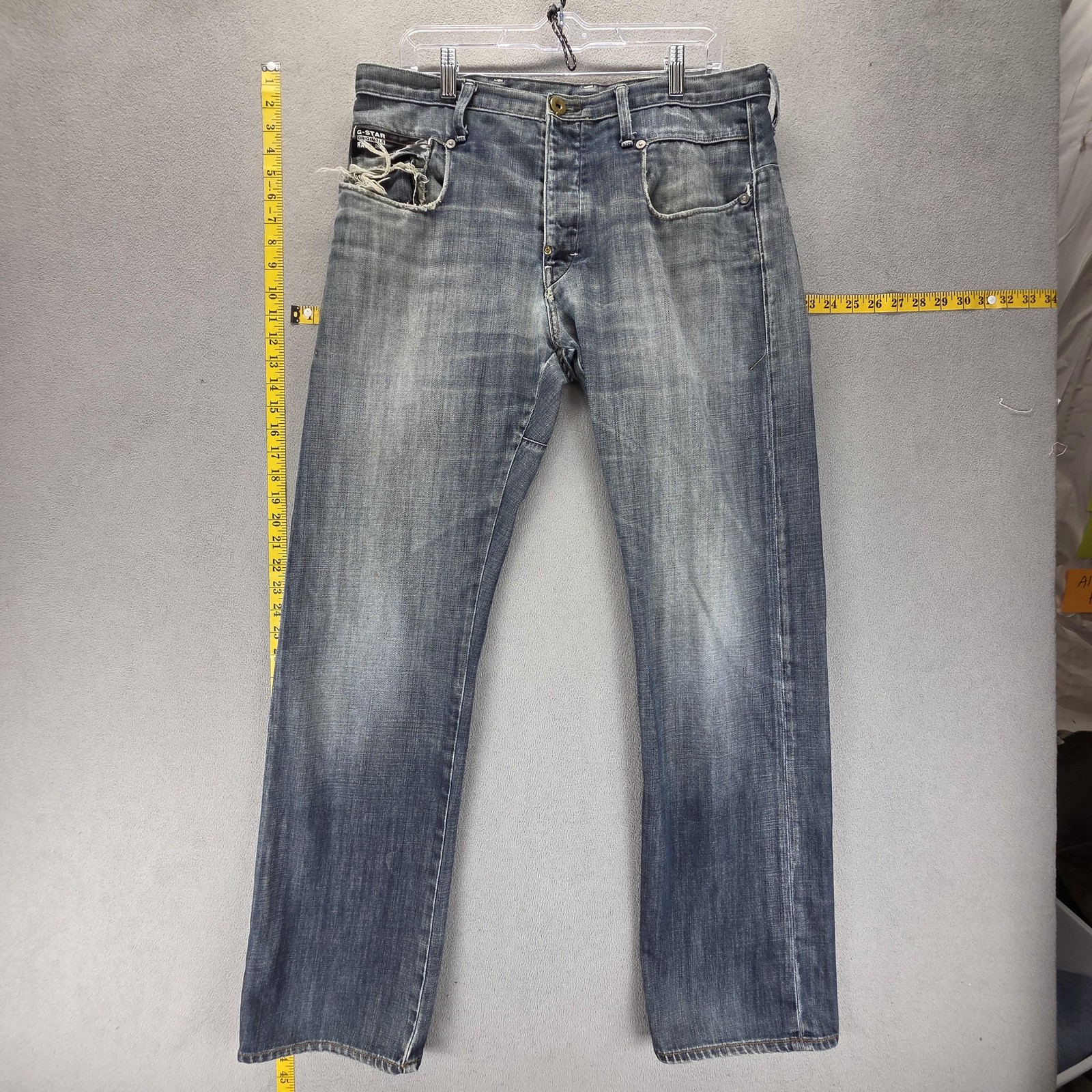 G-Star RAW Jeans Mens 34×32 Blue Buckle Back Button Fly Dark Wash