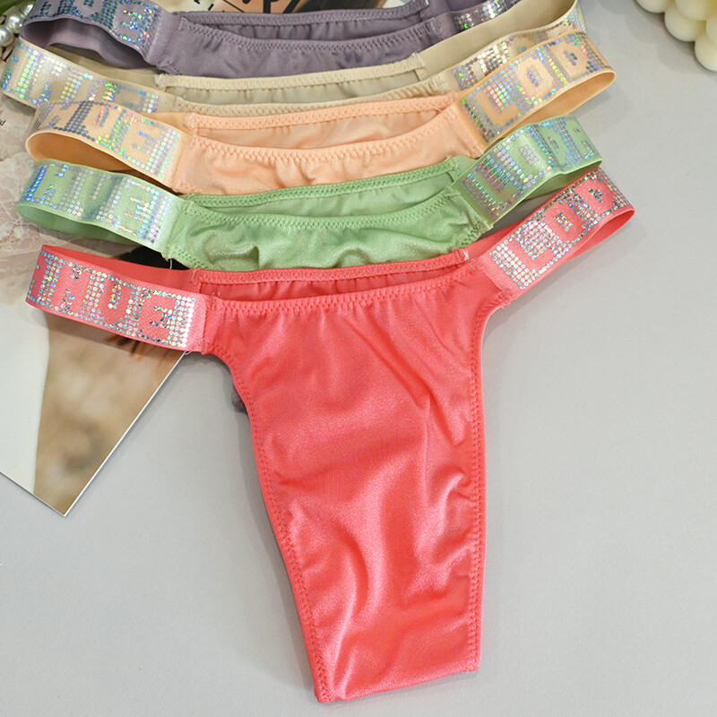 5 Packs Lot Sexy Womens Satin Panties Thong Brief Glitter Low Waist Underwear
