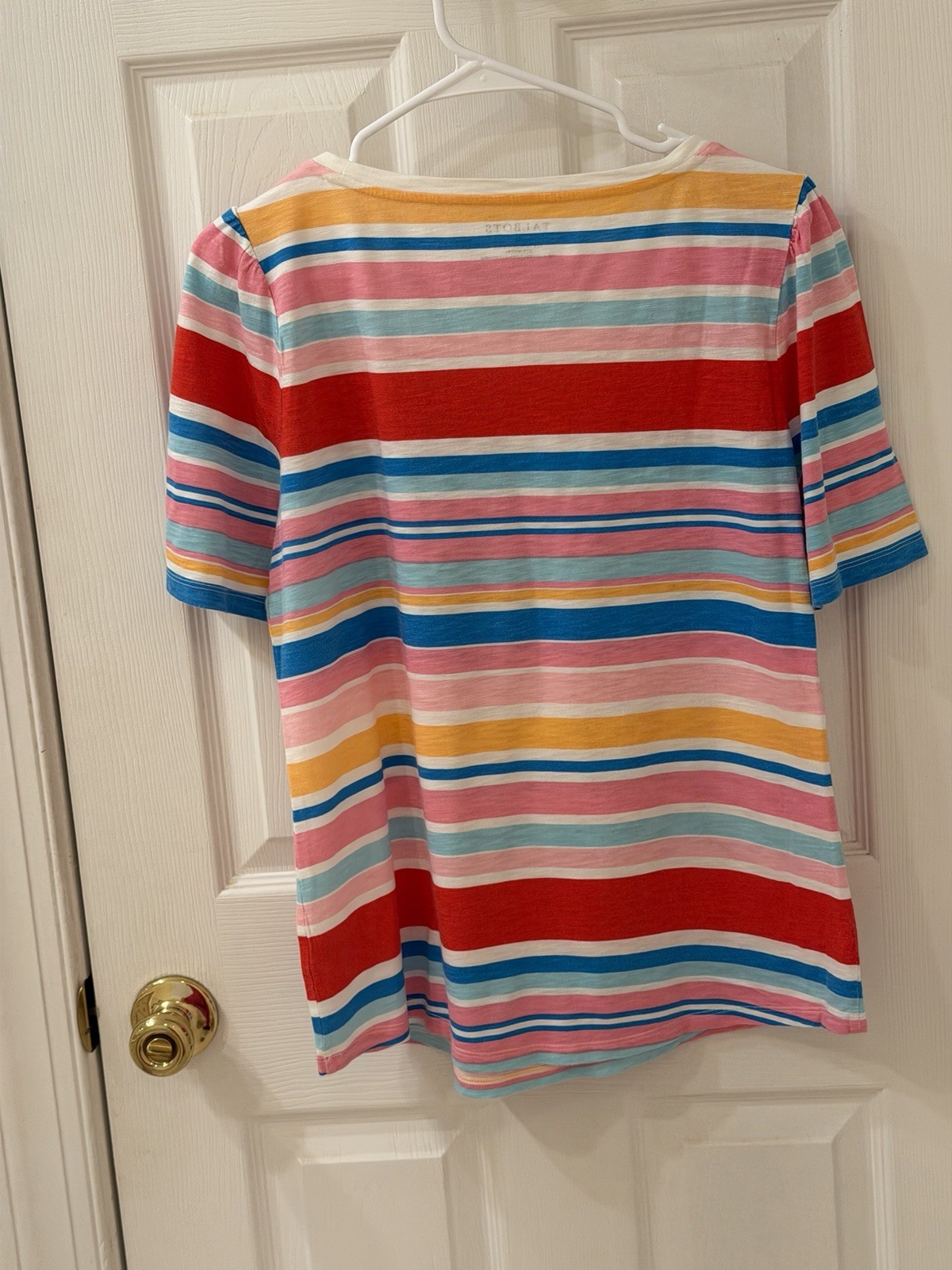 Talbots M Multicolor Stripe Puff Short Sleeve Short Cotton/Model Top Preowned