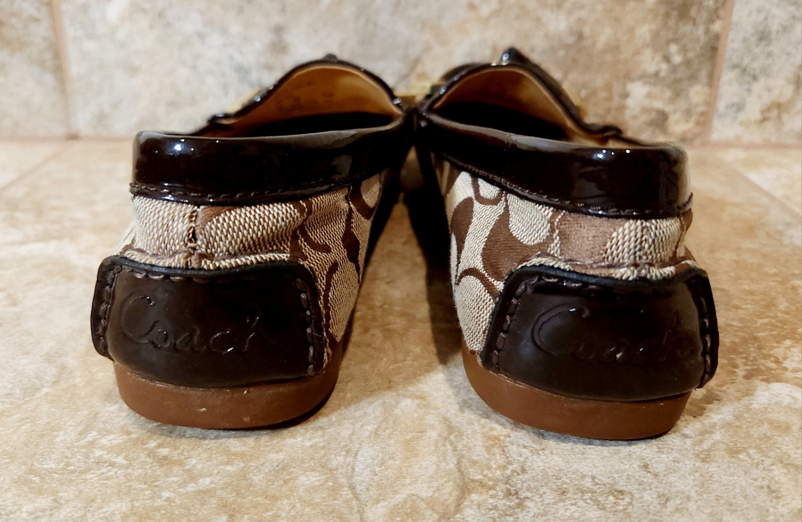 Coach | Women’s 5 B Frida Monogram CC Canvas Brown Leather Driver Loafers EUC ✨️