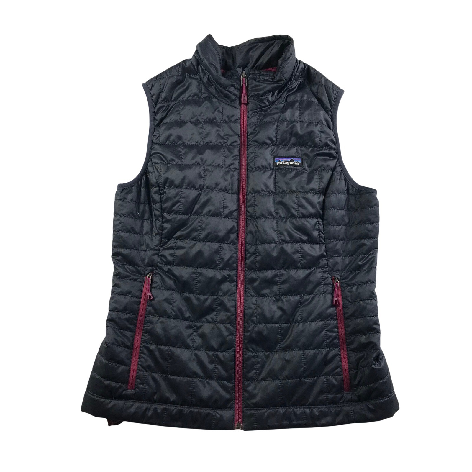 Patagonia Nano Puff Vest Womens Small Dark Gray Magenta Full Zip Quilted Puffer