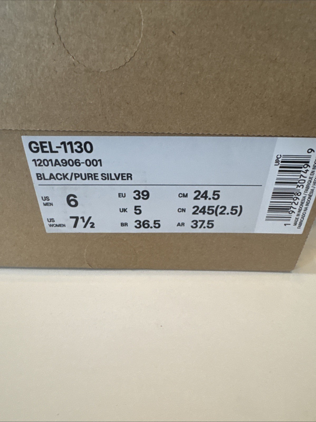 ASICS Gel 1130 Mens Size 6 Athletic Shoes Black/Pure Silver Women’s Size 7.5 New