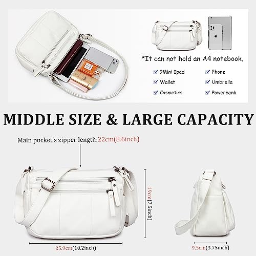 Purses for Women Soft PU Leather Shoulder Bag Ladies Crossbody White1-10.2″