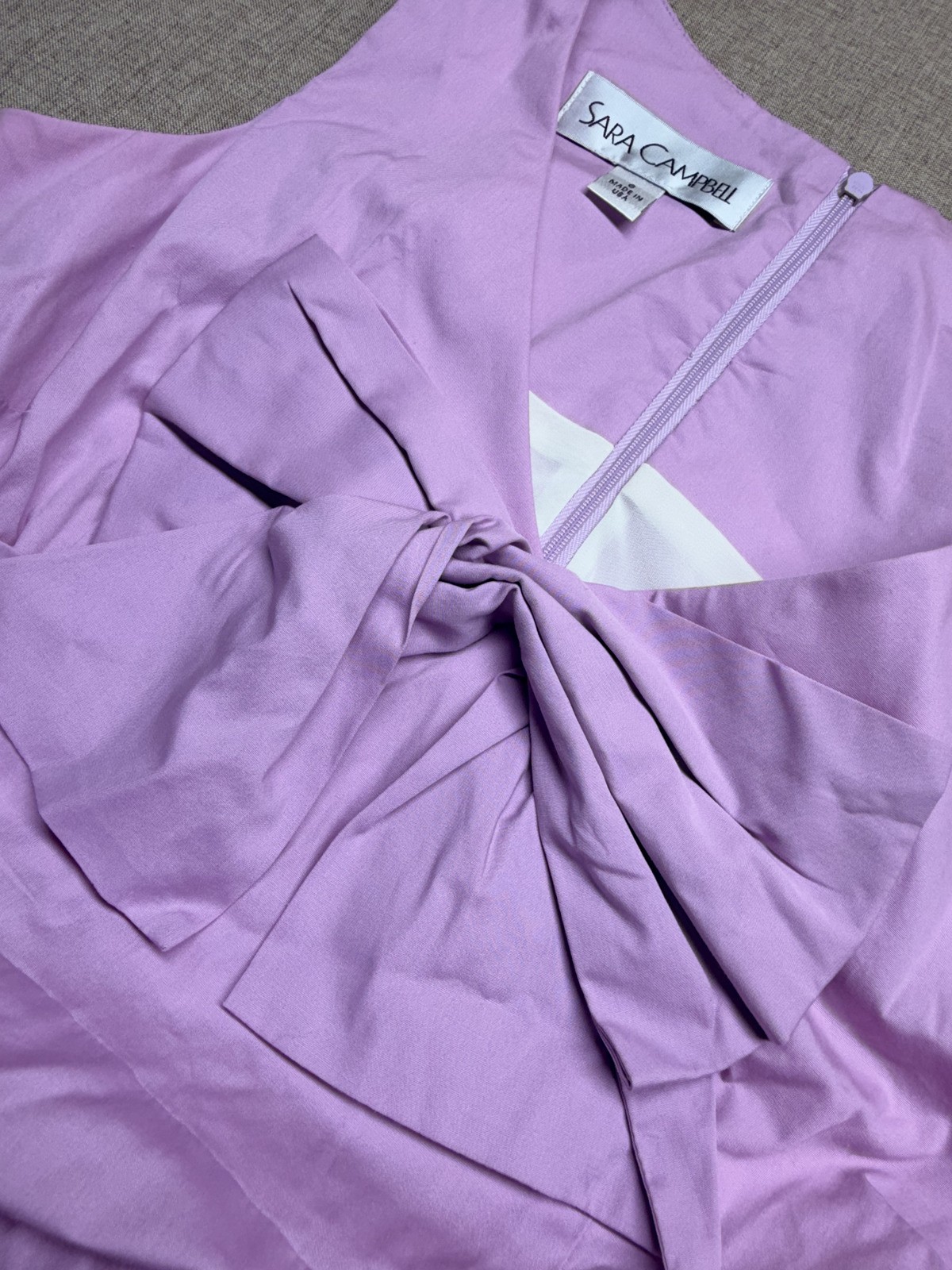 Sara Campbell Lavender Pink Bow Front Ruched Sheath Dress Size 6 Made in USA