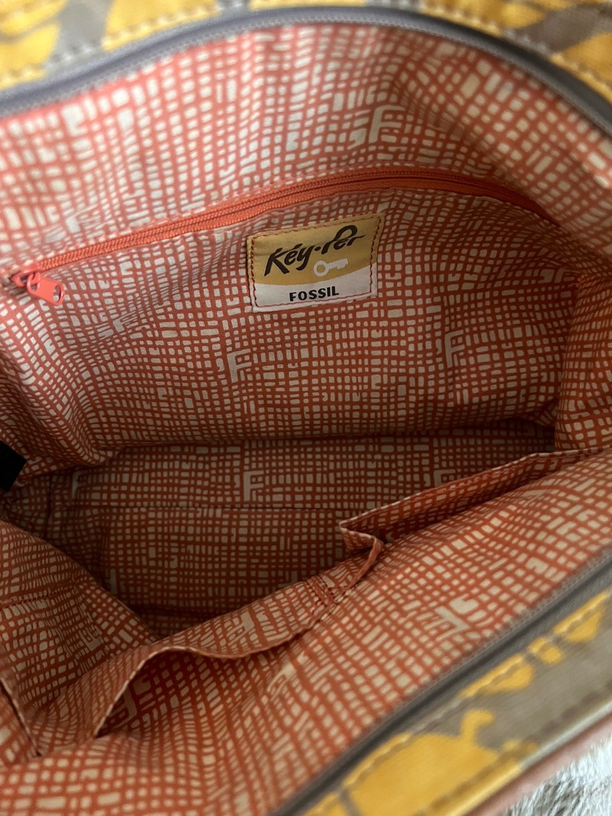 Fossil Key Per Yellow Coated Canvas Leather Trim Ladybug Printed Tote Bag