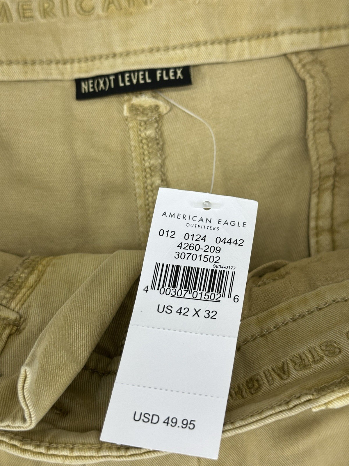 American Eagle Next Level Flex Pants Mens 42×32 Khaki Straight Workwear NWT
