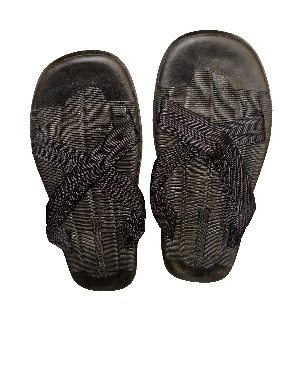PRADA Sport ‘Cross Strap’ Nylon Rubber Black Sandals Size US 10/44