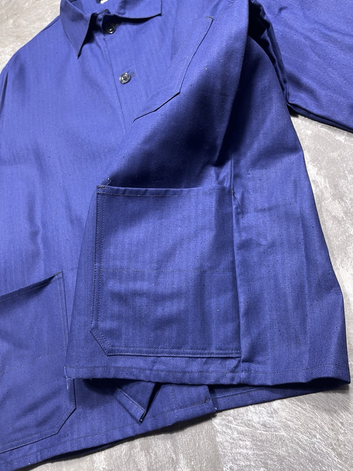 Vintage German French Work Jacket Herringbone Blue Chore Sanfor Size 54 L XL 80s