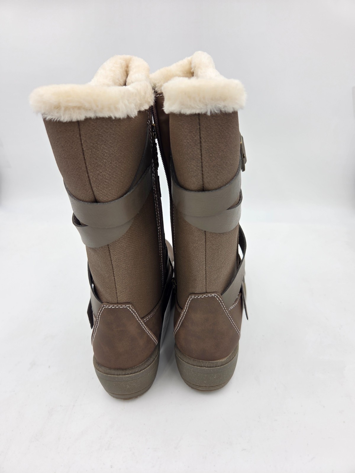 6M Totes Womens Winter Boots Diedre Brown Faux Leather Faux Fur Lined