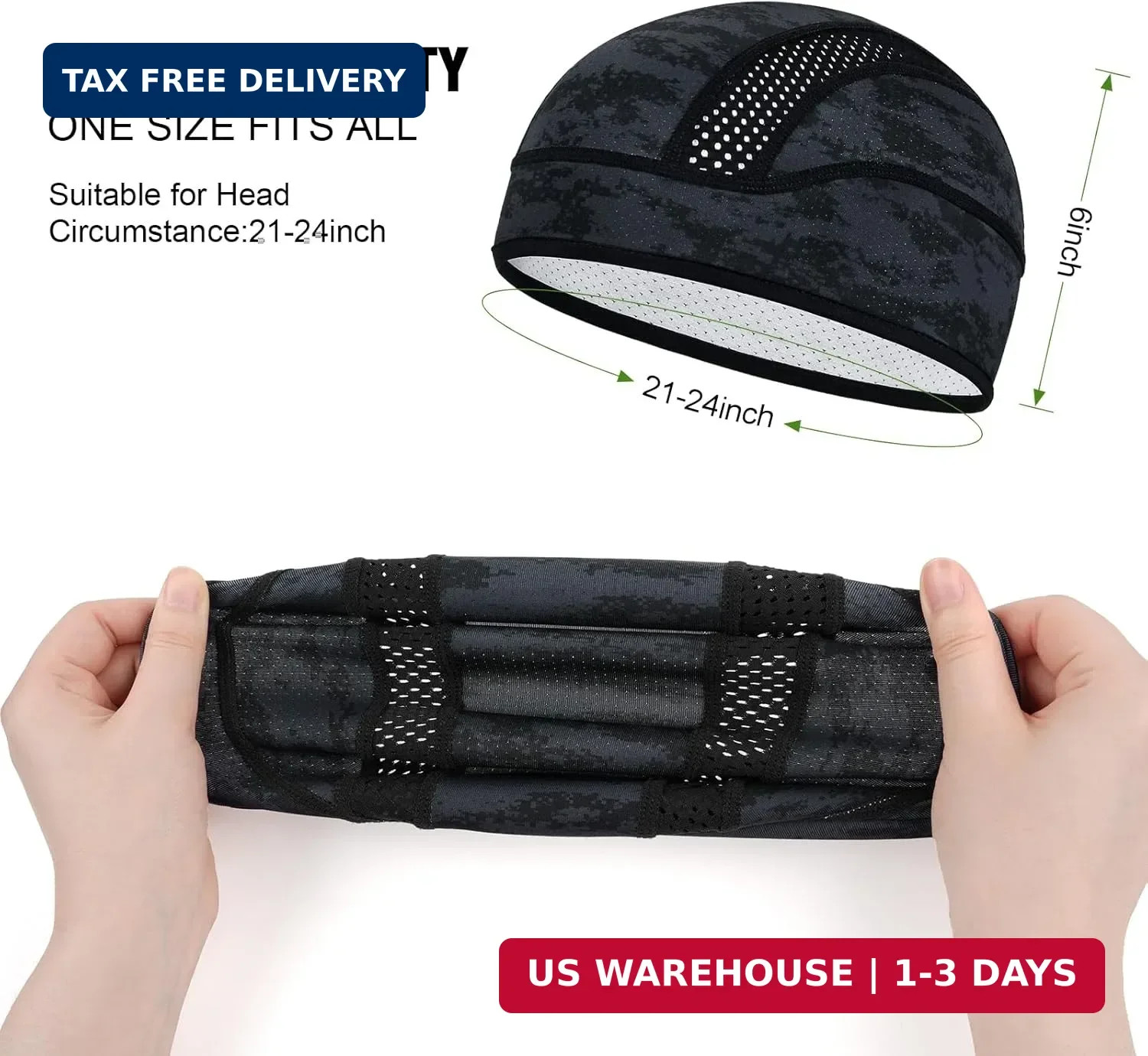 MELASA 3 Pack Cooling Skull Cap, Sweat Motorcycle Helmet Liner Head Cover, Mesh