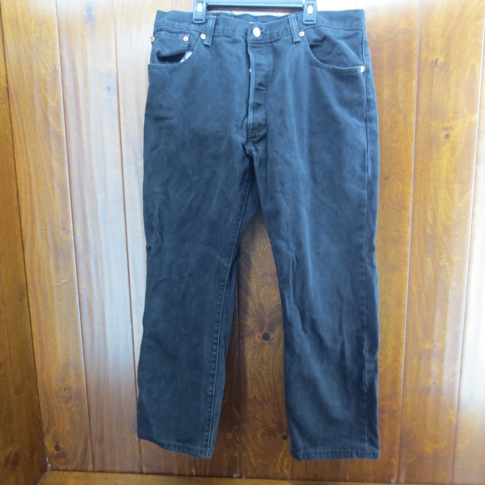 Levis Jeans Men 38×32 Black 501 Button Fly Classic Straight Dark Wash