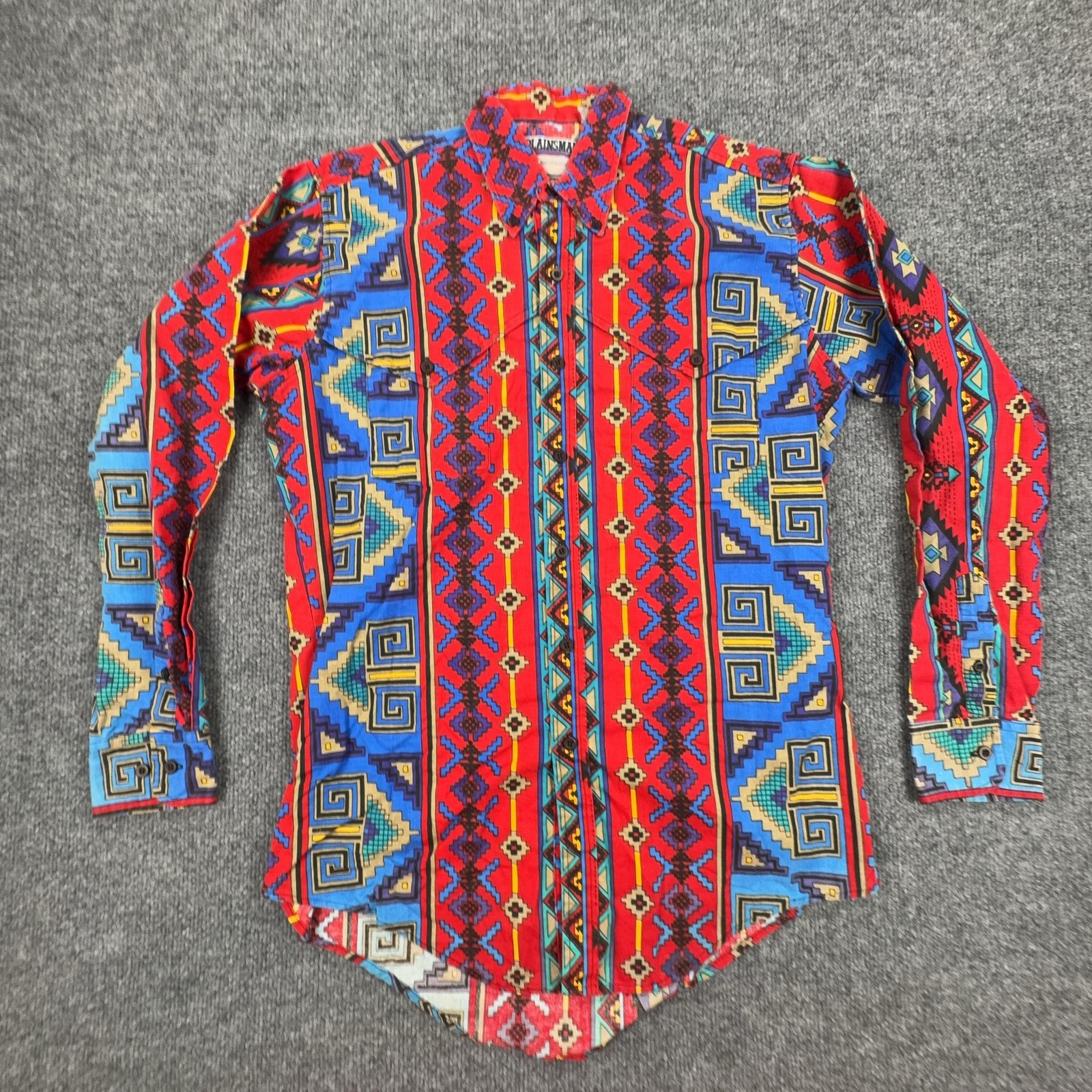 Vintage Plainsman Shirt Mens Large Multicolor Aztec Western Long Sleeve