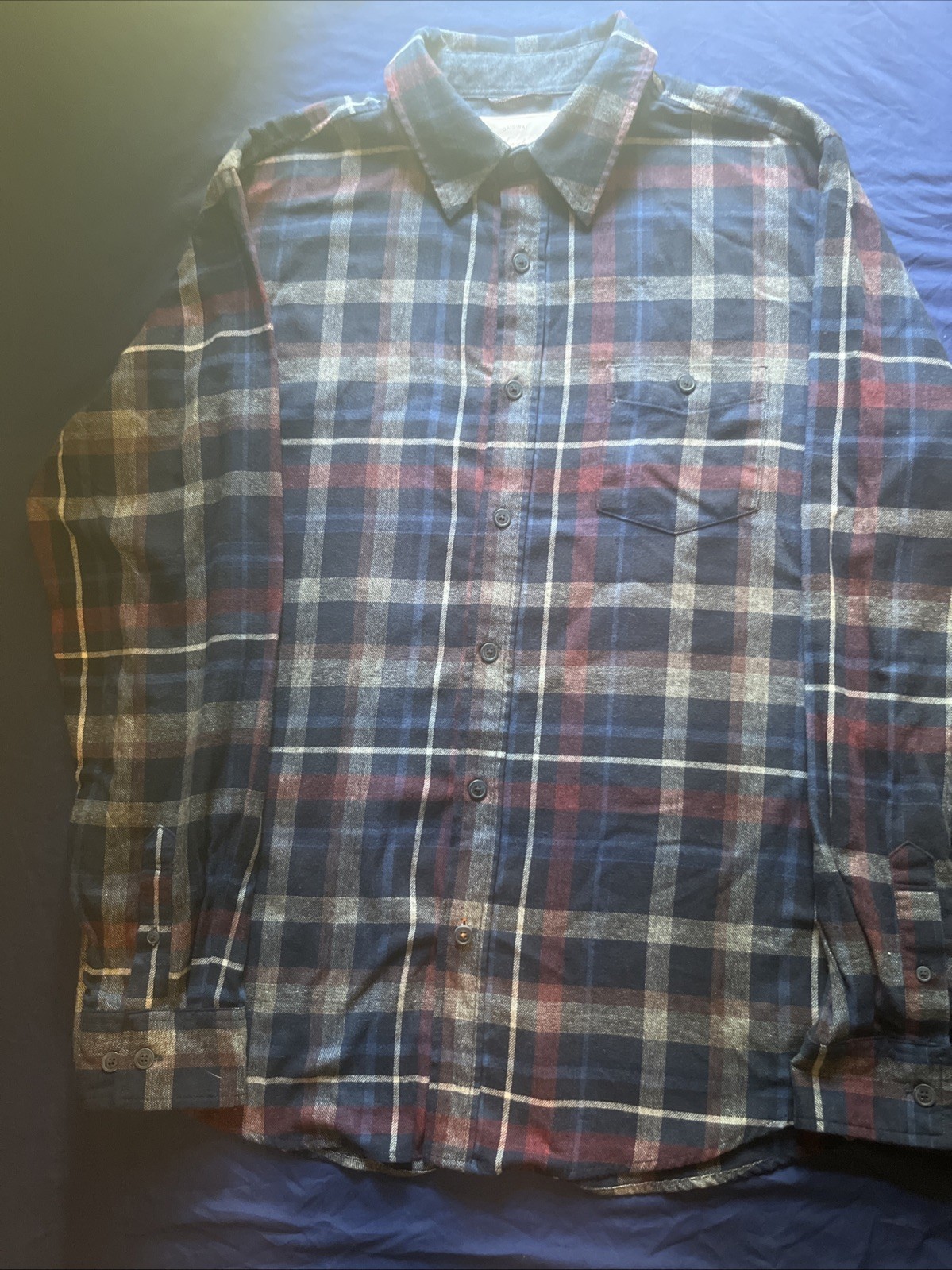 Original Weatherproof Vintage Flannel Shirt Button Up Soft Red White And Blue