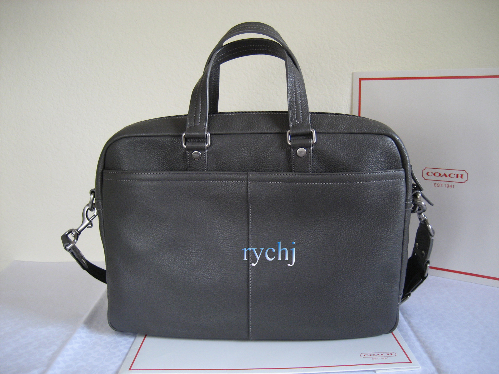 NWT COACH CAMDEN PEBBLED LEATHER COMMUTER BUSINESS BAG DARK GREY F70354
