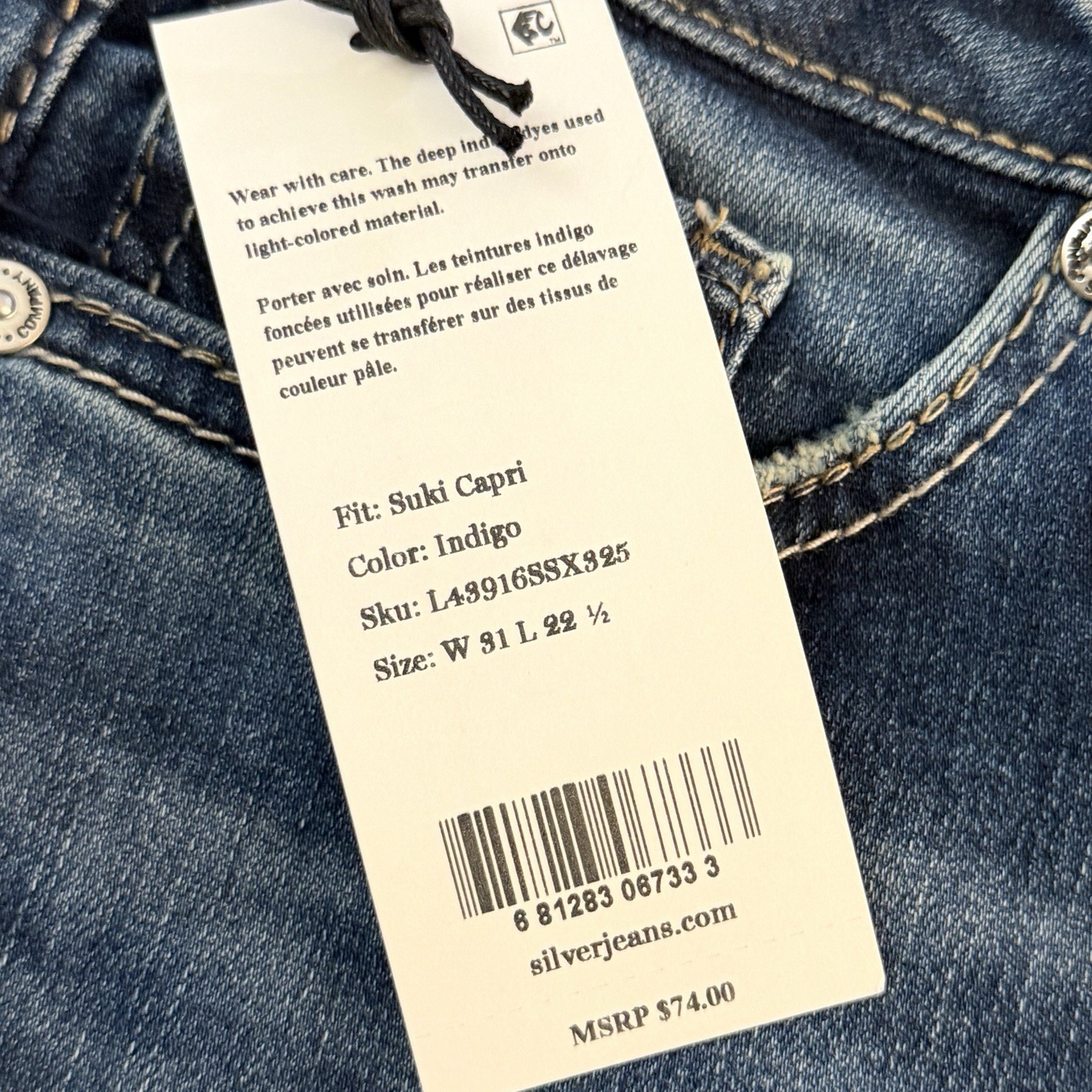 Silver Jeans Co Suki Capri Jeans Size 31×22.5 Mid Rise Curvy Cuffed Stretch NWT