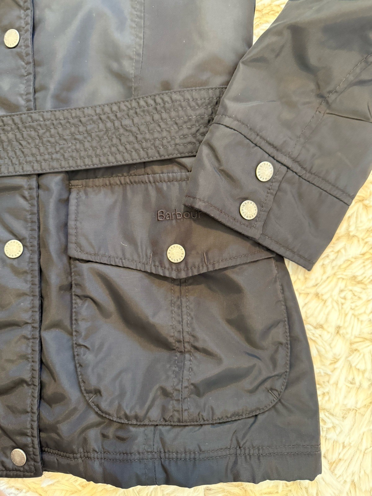 Barbour Outlaw Waterproof Breathable Jacket Black Women’s Faux Fur Trim UK 16