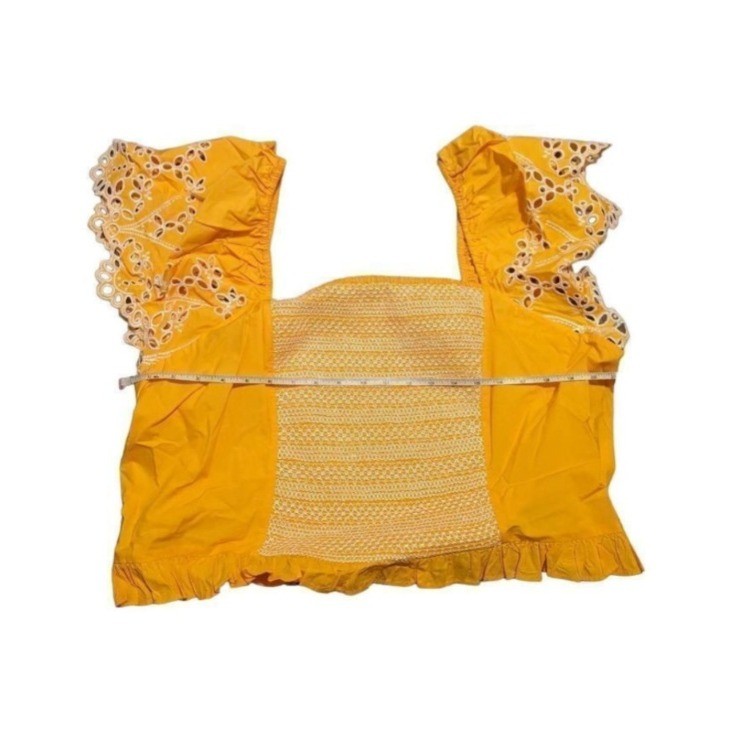 Tanya Taylor Austin Top Marigold Yellow Eyelet Flutter Sleeve Smock Plus Size 22