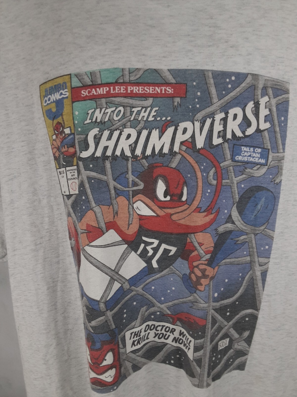 108 Stitches size 2XL Jumbo Comics Shrimpverse heather gray soft t shirt