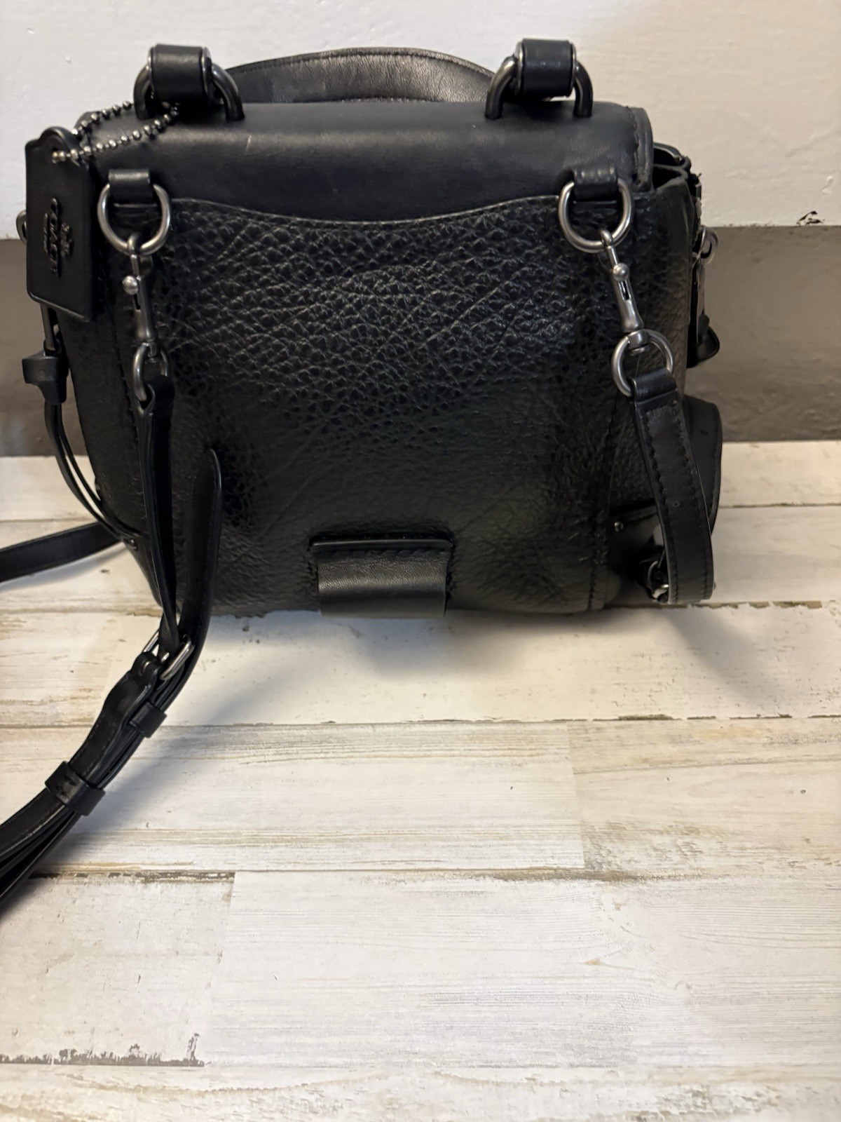 Coach Black Satchel Top Handle Crossbody Turn Lock Zip Adjustable Strap Lined
