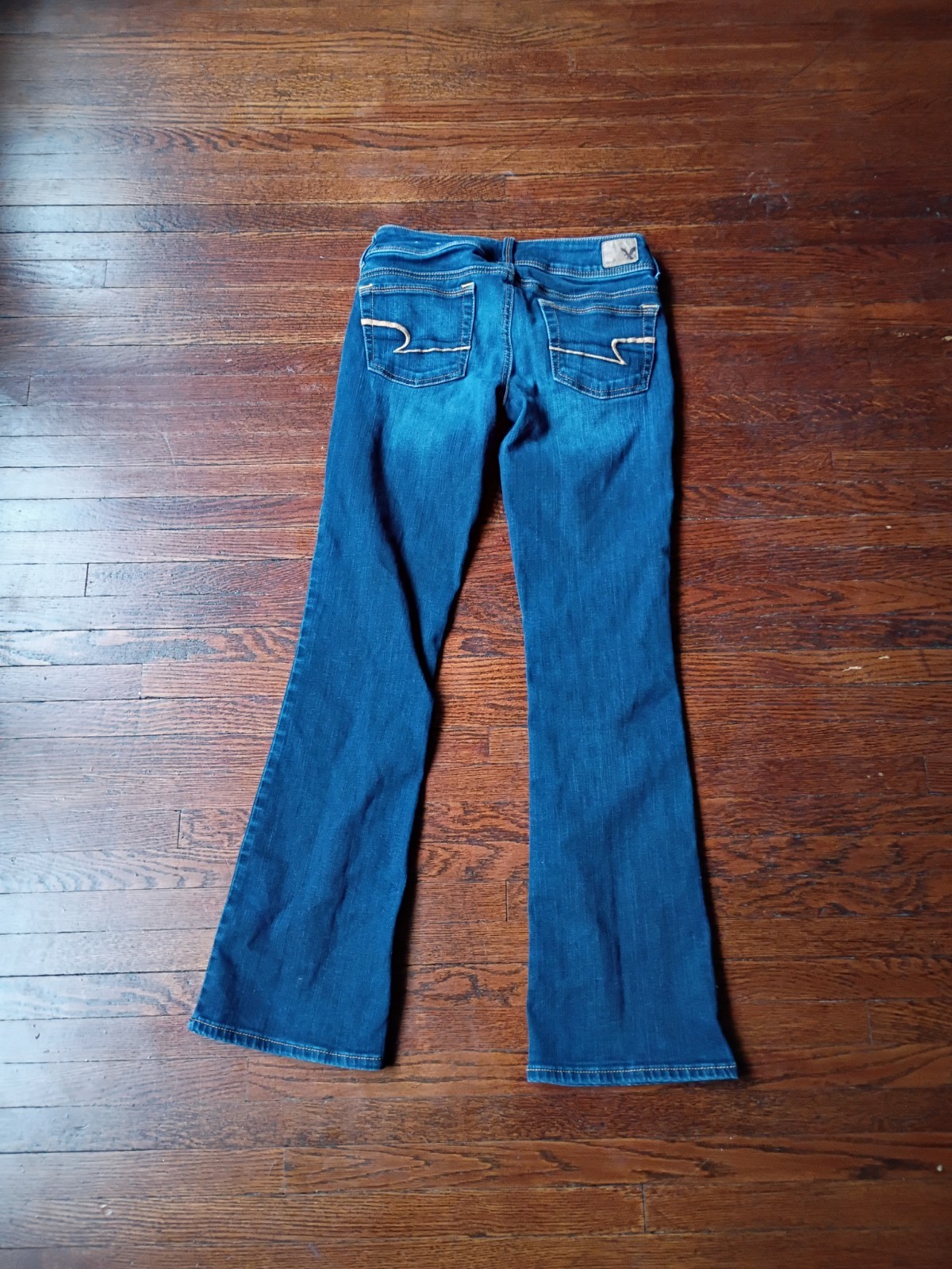 American Eagle Kick Boot Blue Denim Jeans Stretch Button Zip Medium Wash Size 0