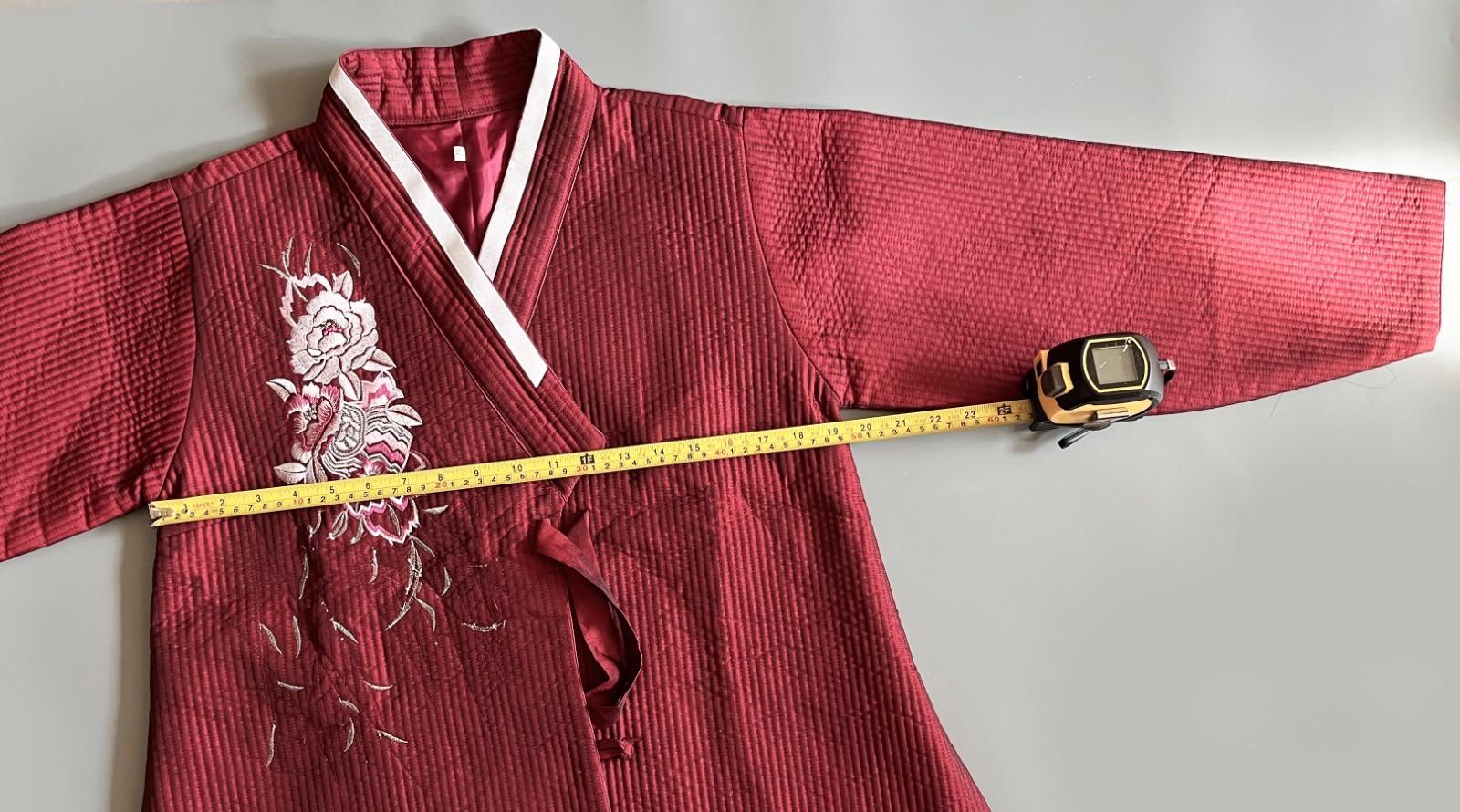 S-M Traditional Korean Modern Hanbok Set-Quilted Nubi Burgundy Top/ Pants /Scarf