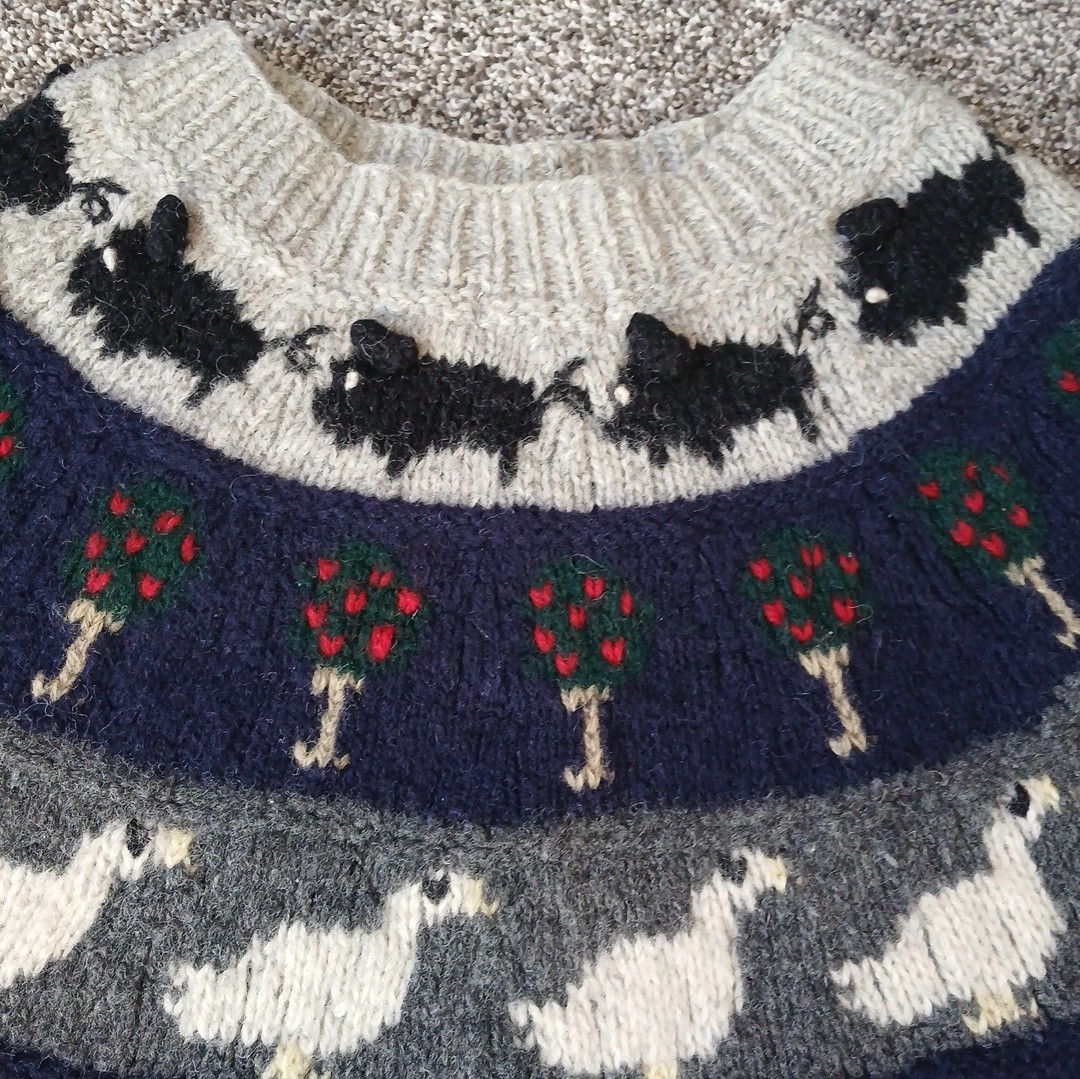 Susann D Knitted By Hand 100% Wool Shetland Farm Animal Sweater Medium