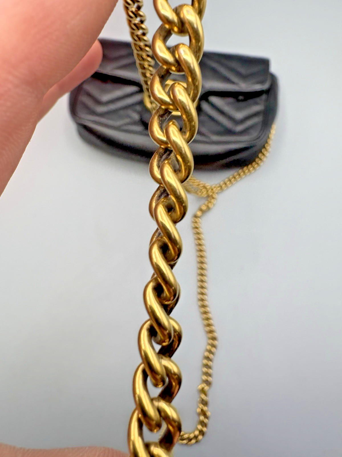 GUCCI GG Marmont Super Mini Chain Shoulder Bag Black Quilted Leather Purse