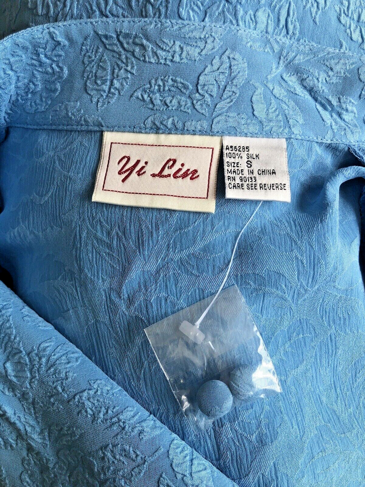 NWOT YI LIN TEXTURED BLUE TEXTURED SILK ASIAN STYLE BUTTON UP TUNIC SIZE S/M
