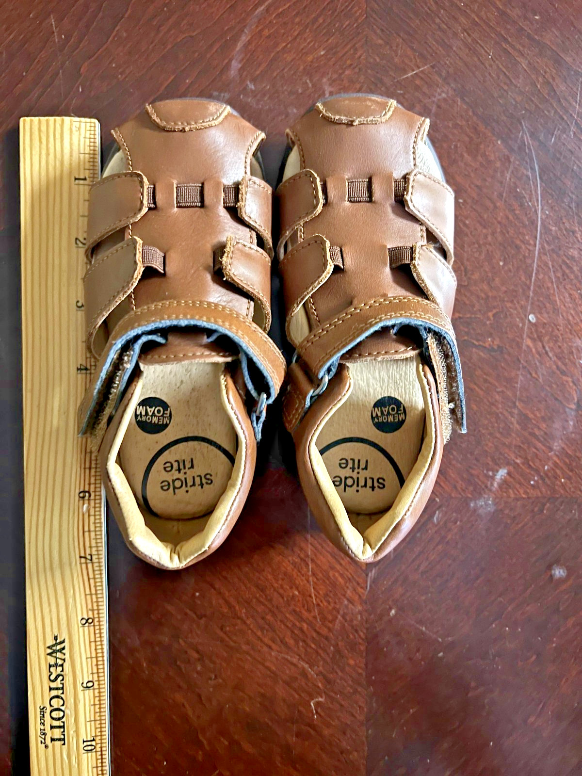 Stride Rite Archie 2.0 Sandal Little Kid Tan Brown Leather Memory Foam SRtech S5