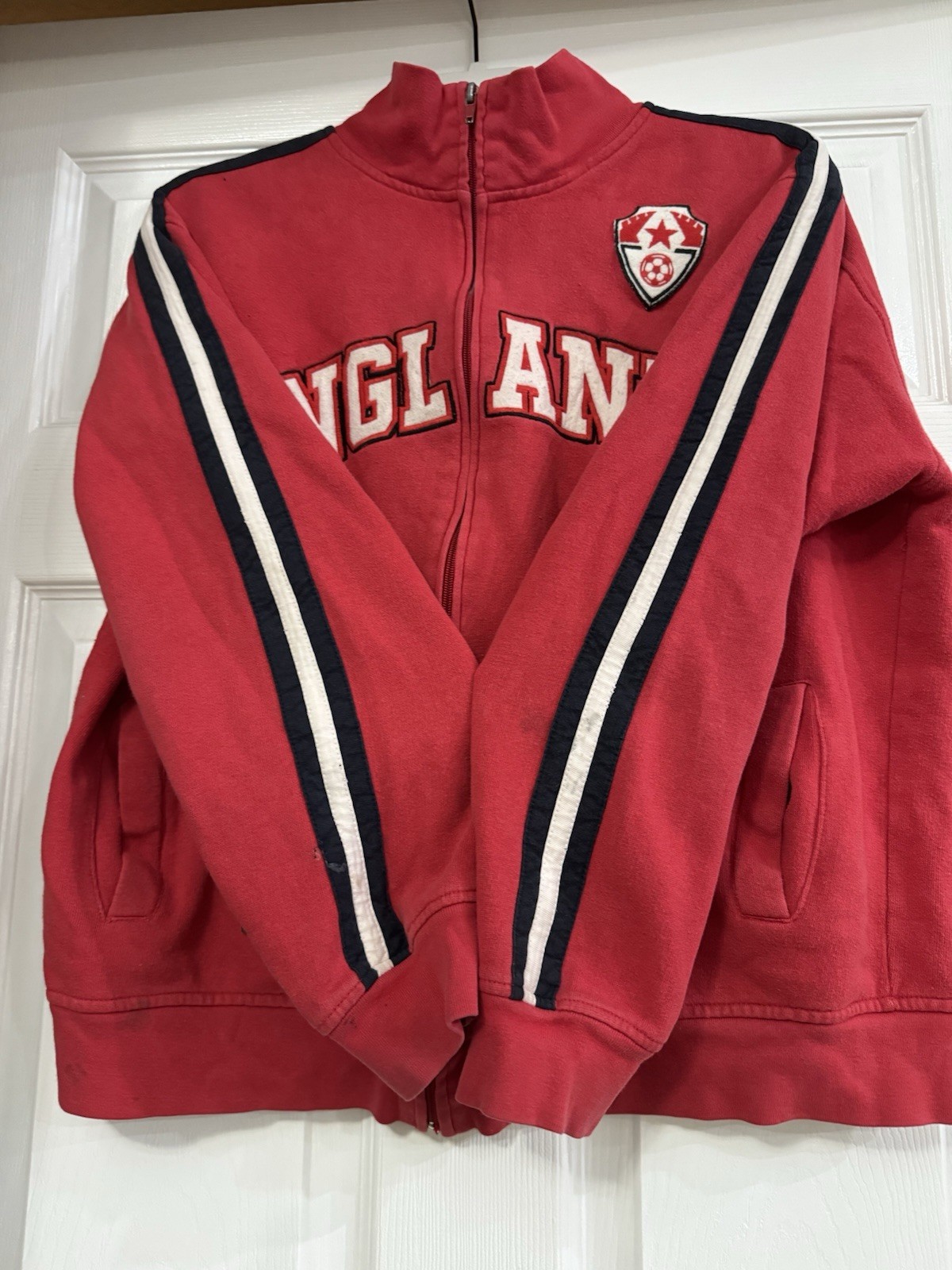 Large Red and White England Zip U Jacket with Pockets