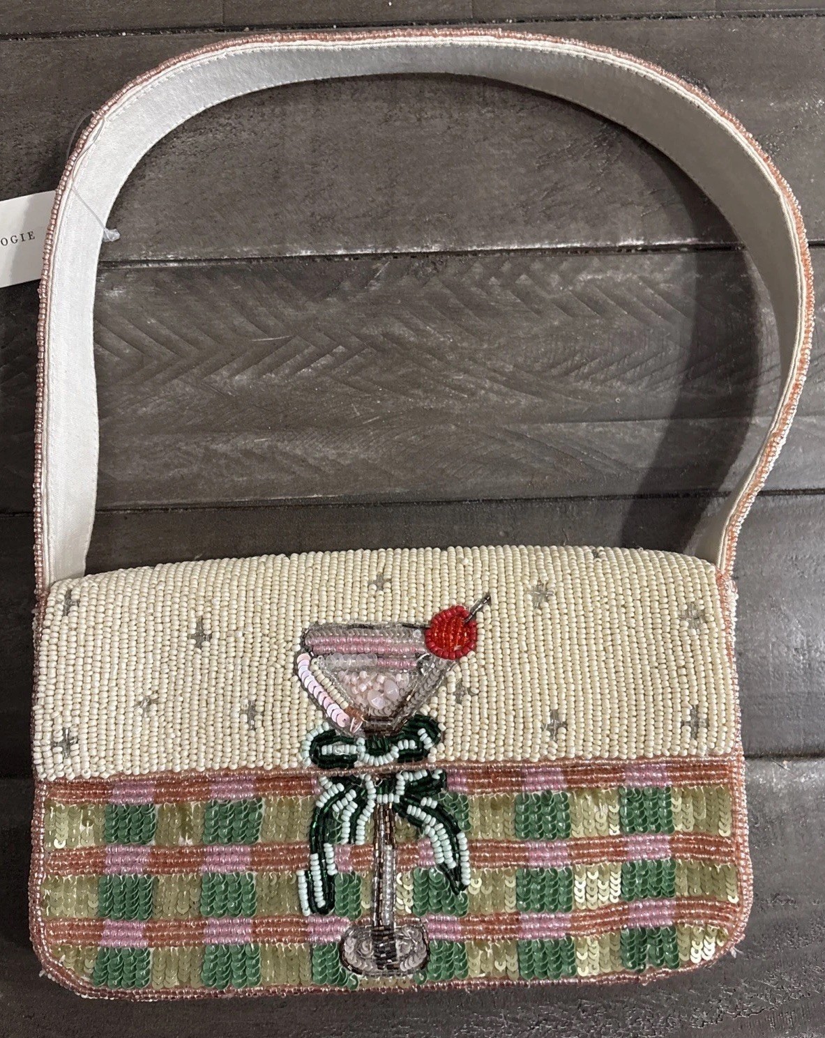 The Fiona Beaded Bag: Food & Drink Edition Plaid Martini Anthropologie NWT