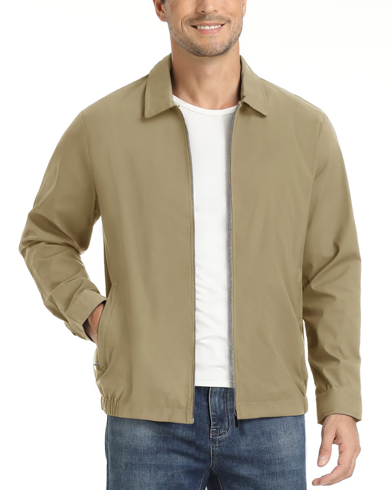 Men’s Light Thin Casual Jacket Golf Sport Windbreaker Front Zip Panel Jackets
