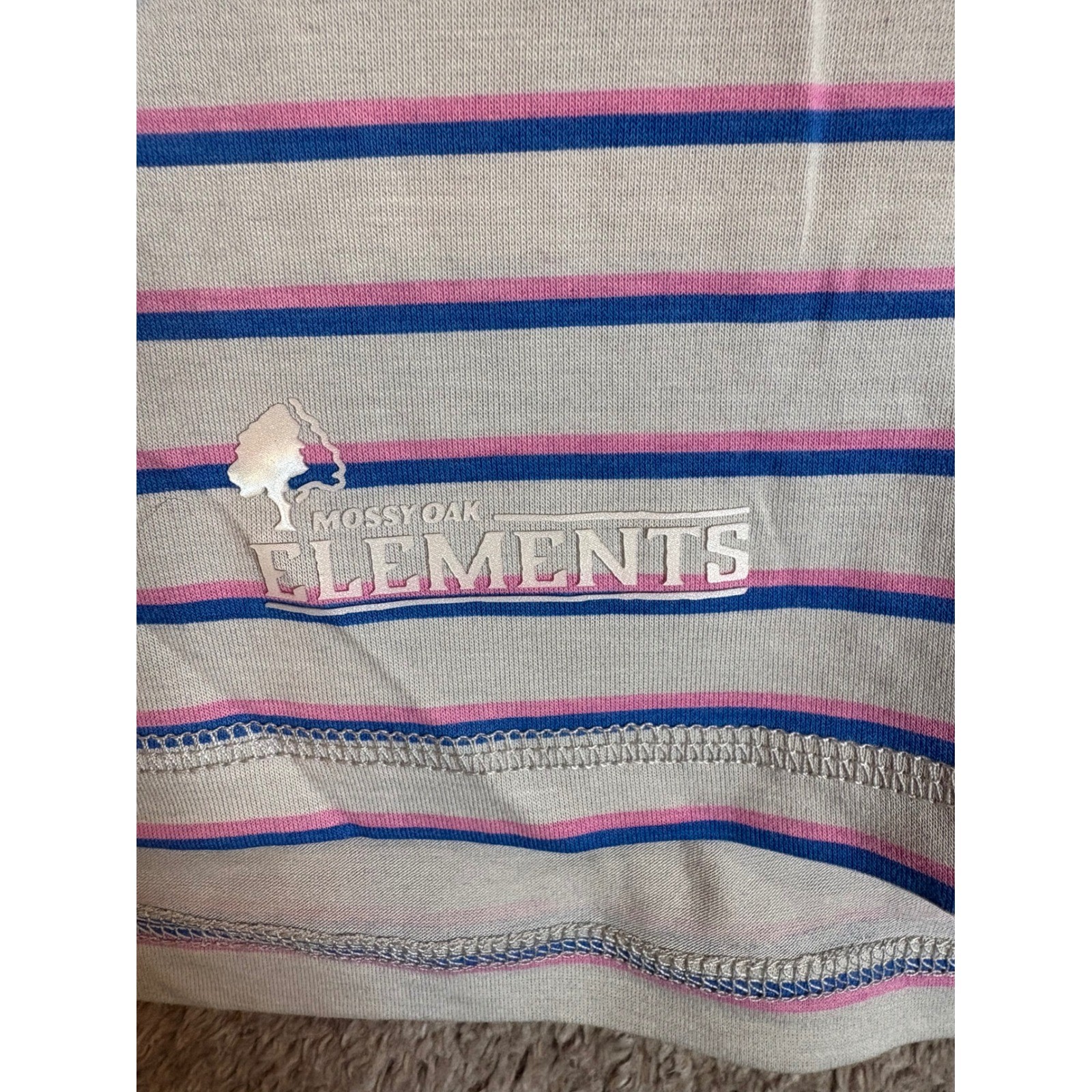 Mossy Oak Elements Women’s Long Sleeve Striped Hooded Shirt Sun Protection L/G
