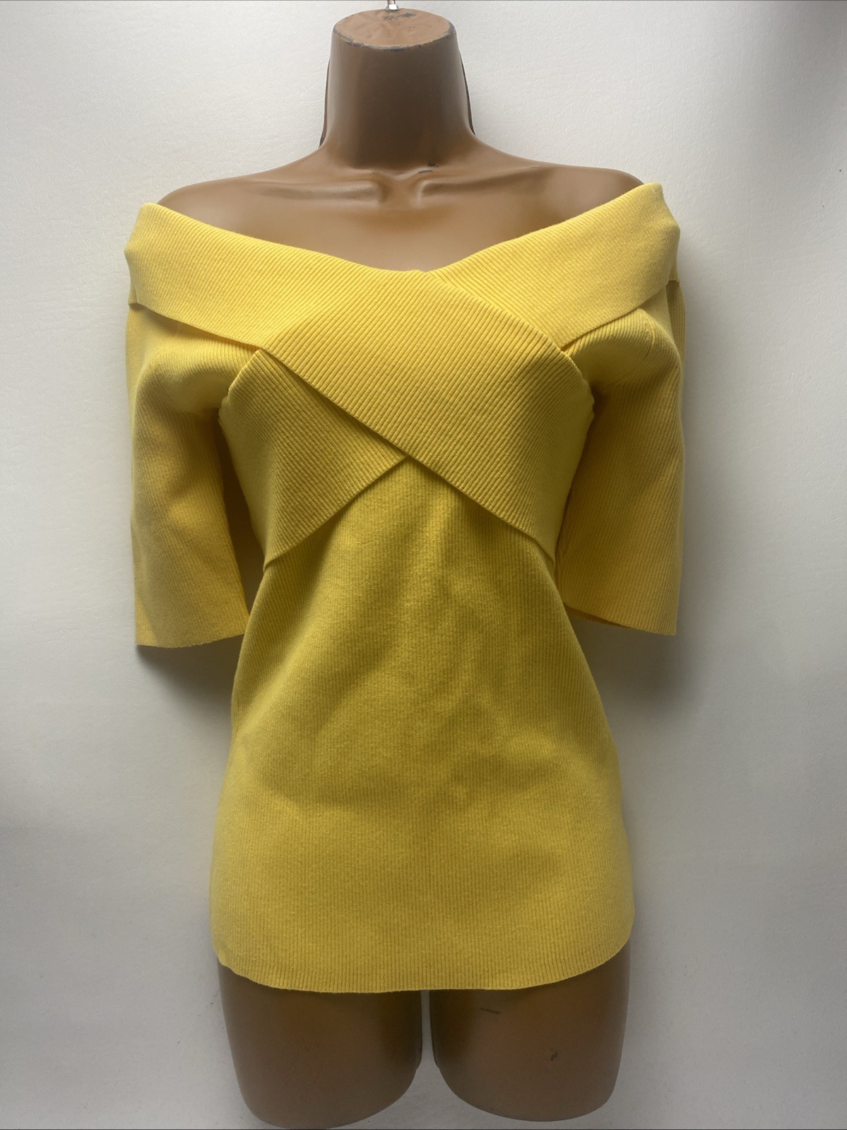 Nordstroms Bailey/44 Off Shoulder Ribbed Knit Top Shirt Yellow Size Small $178