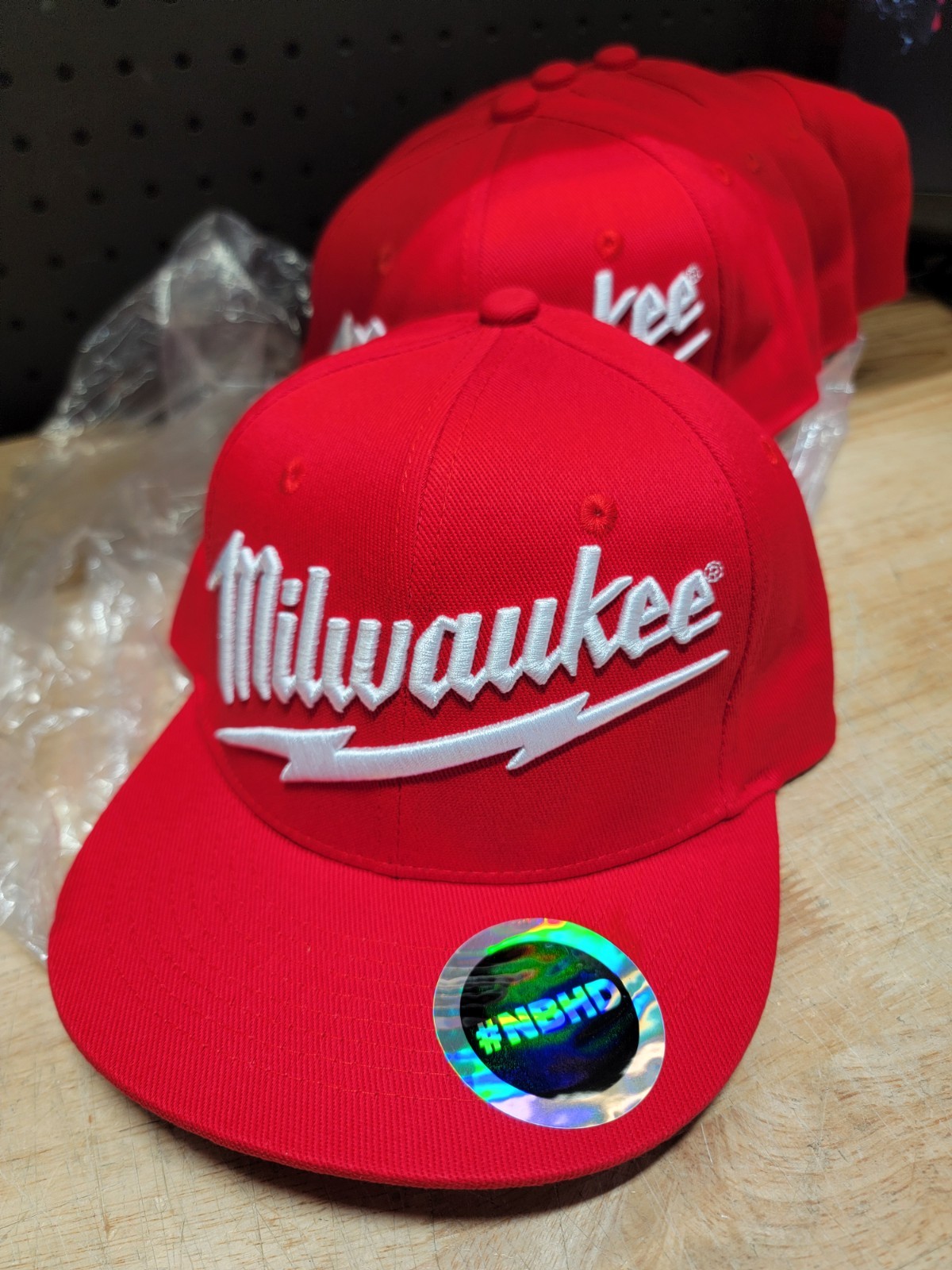 NEW! Milwaukee Logo Classic Red Snapback Hat White Embroidered Flat Bill NBHD