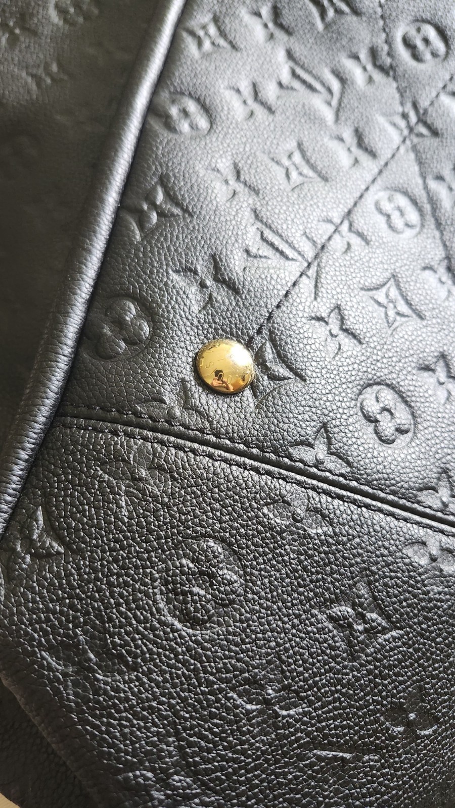 Louis Vuitton Black Monogram Embossed Large Satchel Zip Gold Hardware Dust Bag
