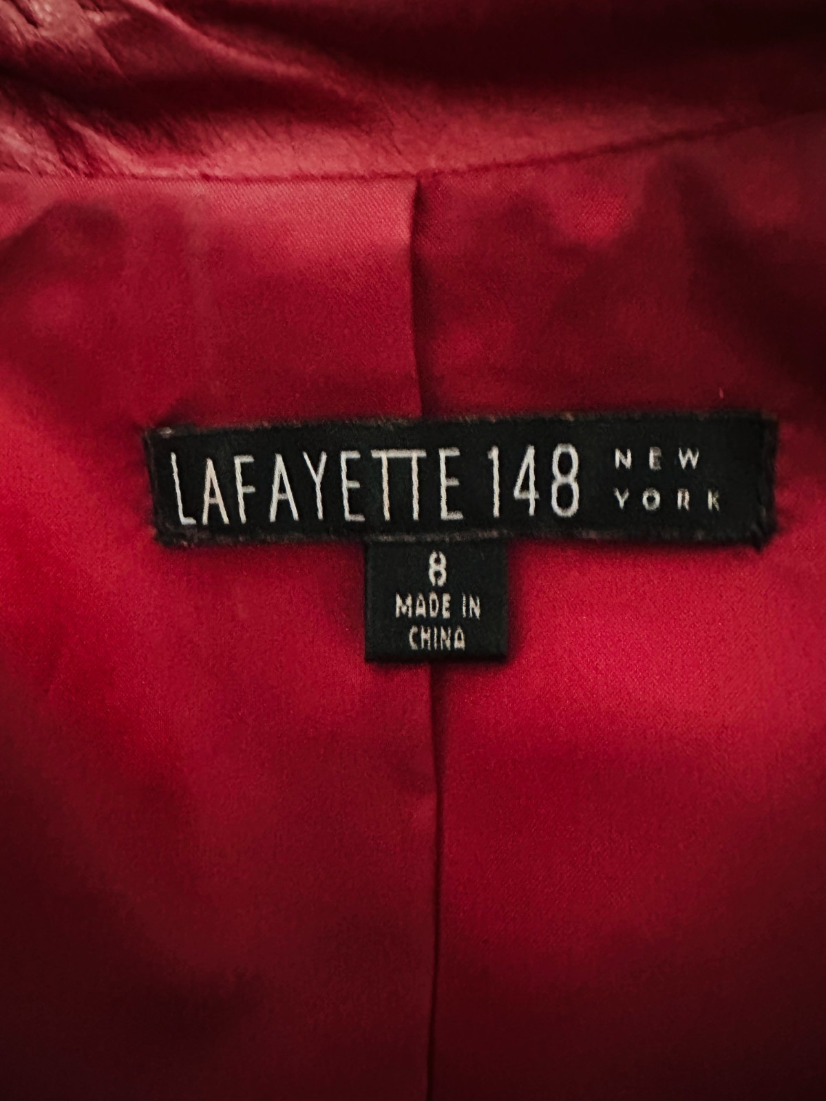 Lafayette 148 NY Burgundy Stylish Lambskin Collared Leather Jacket Zip 8