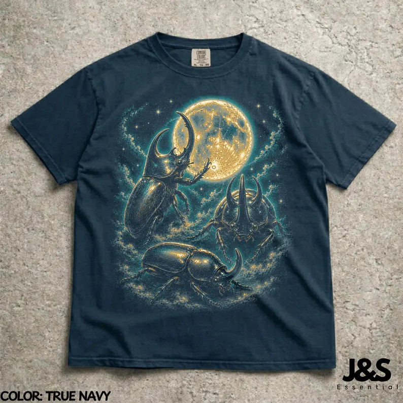 Three Rhinoceros Beetle Moon Vintage Insect Comfort Tee