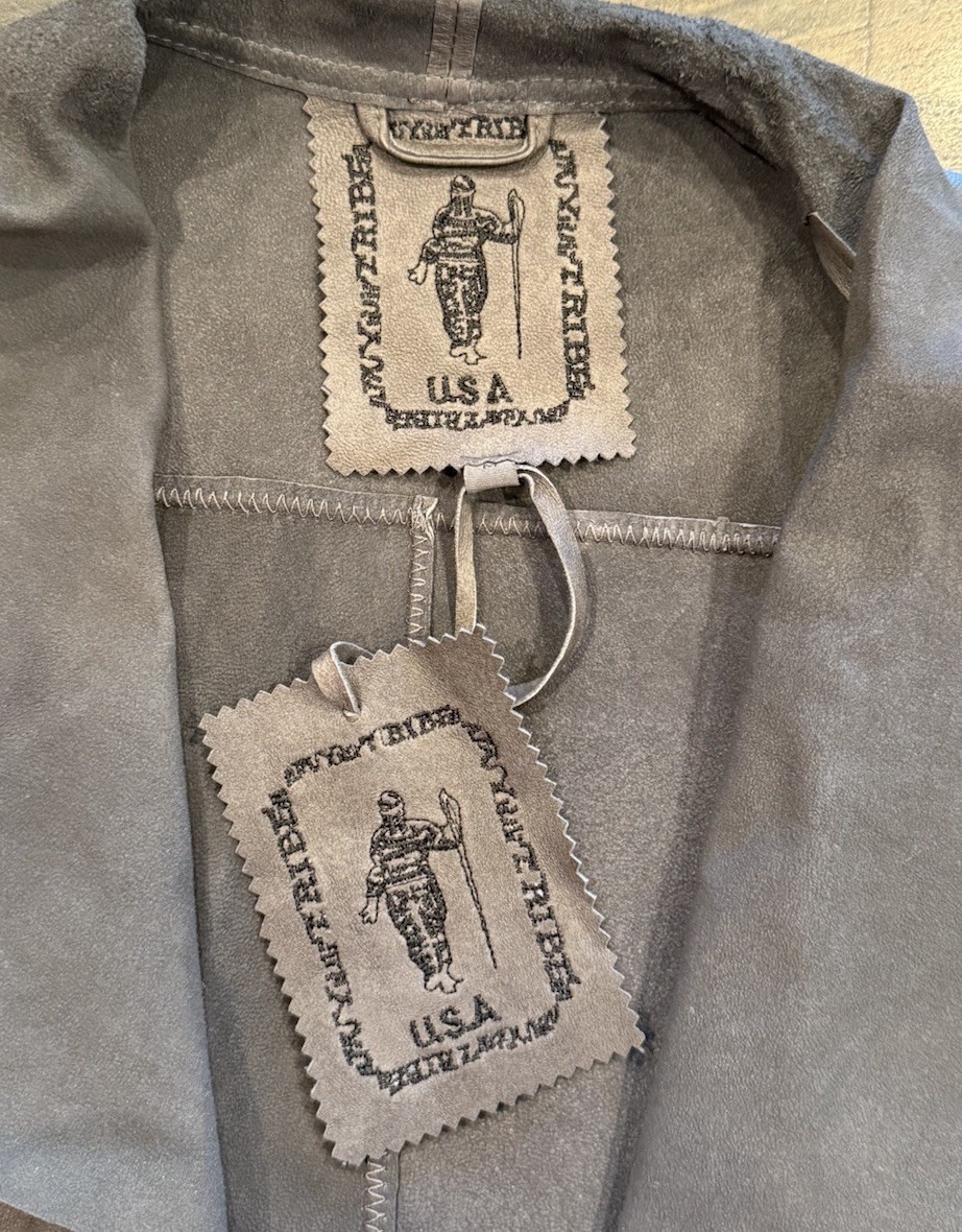 My Tribe Gray 100% Genuine Leather Waterfall Drape Open Front Vest Medium Boho